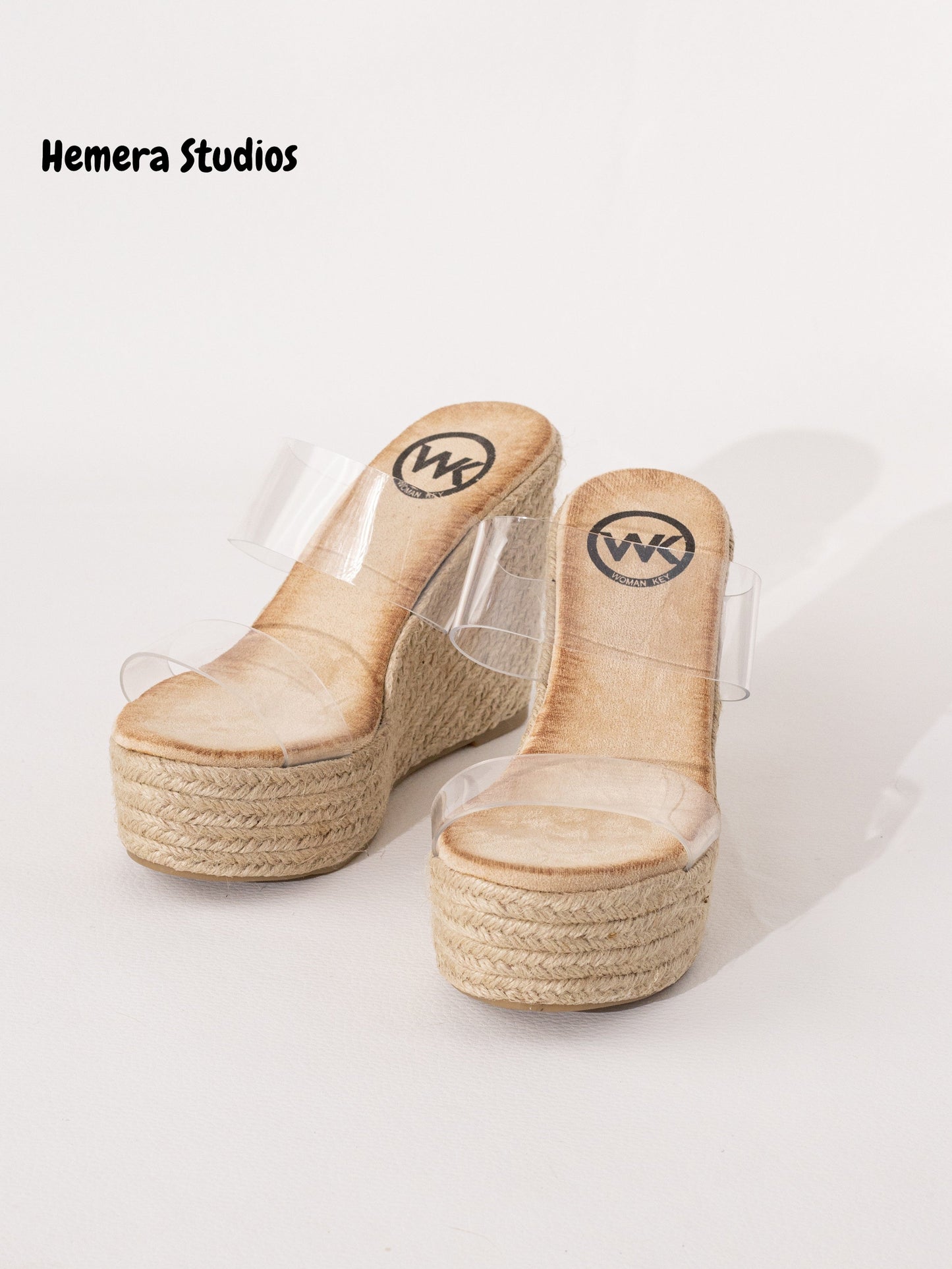 hemera studios esparto wedge sandals platform women summer 2021 clear pvc espadrille handmade comfortable fashion color Beige talla 36