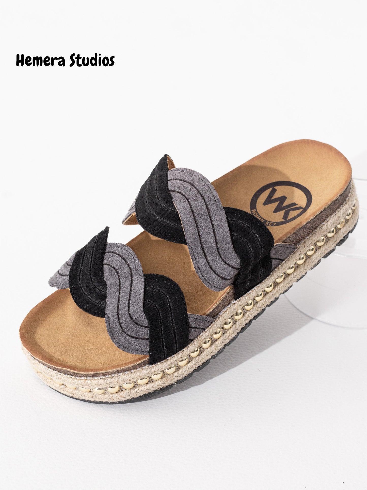 sandalias esparto plataforma tachuelas Black 38