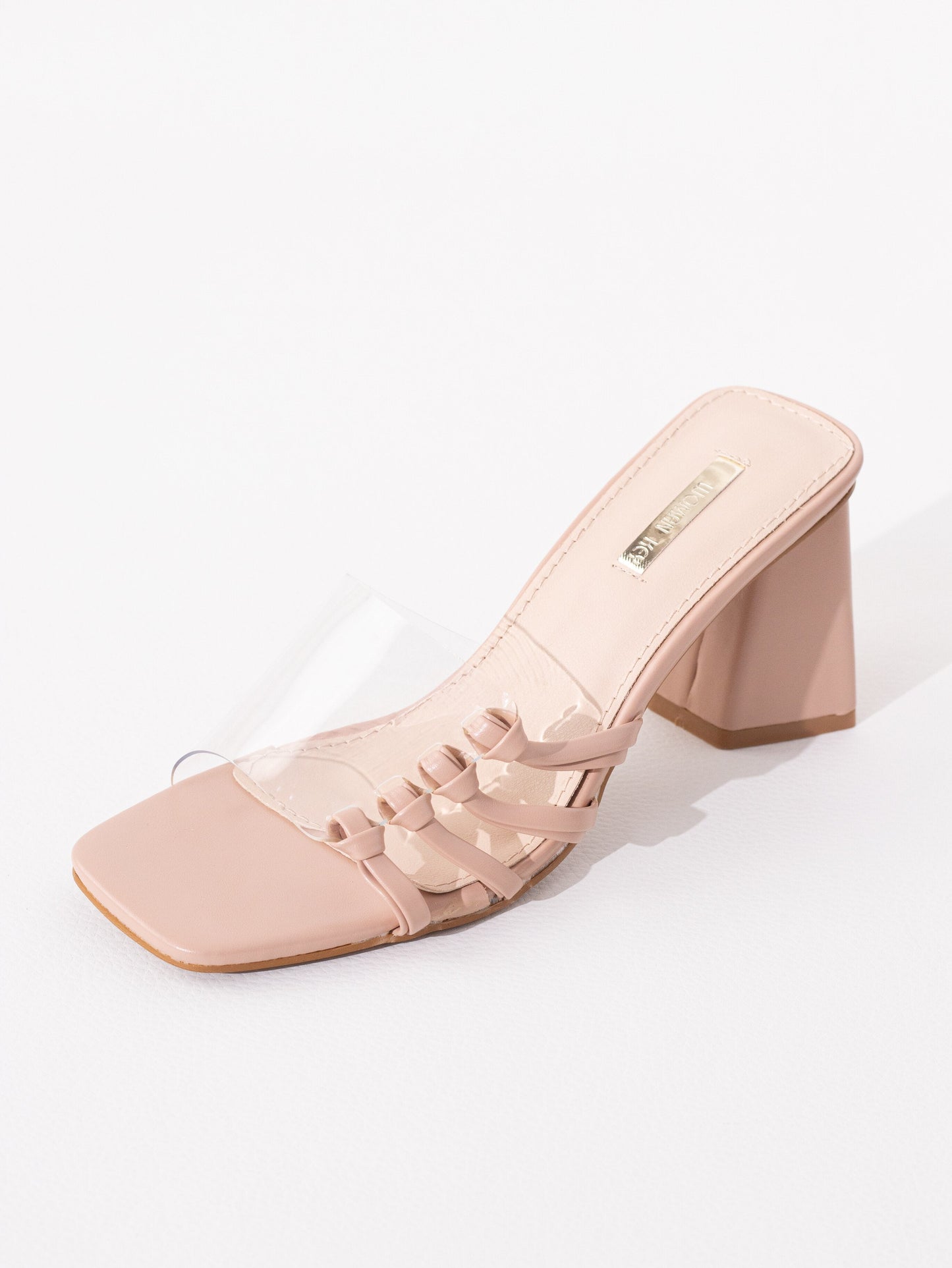 sandalias transparentes con tacon gordo Nude 41
