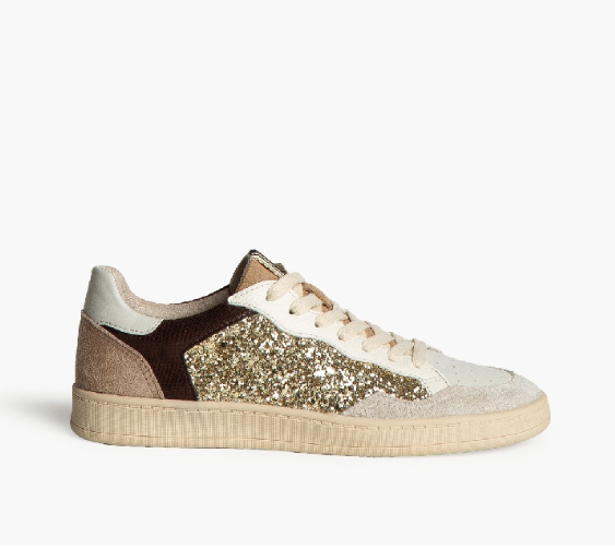 Zapatillas doradas para mujer con lentejuelas y suela de goma Corina