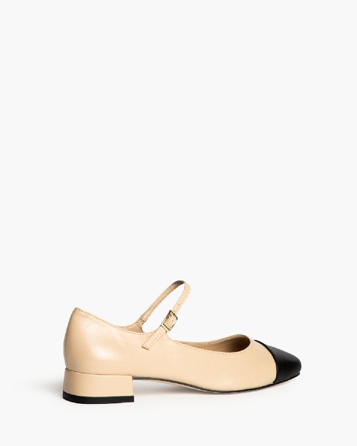 Bailarinas tipo Mary jane mujer nude con punta negra y pulsera ajustable Corina