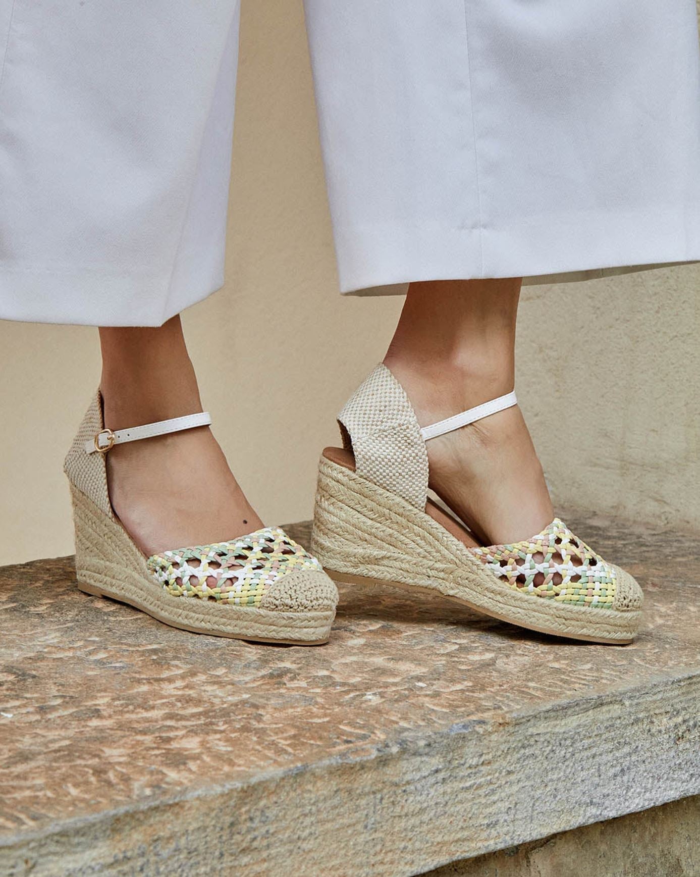 alpargatas cunas altas de espartos para mujer con plataforma y plantilla acolchada color Blanco talla 38