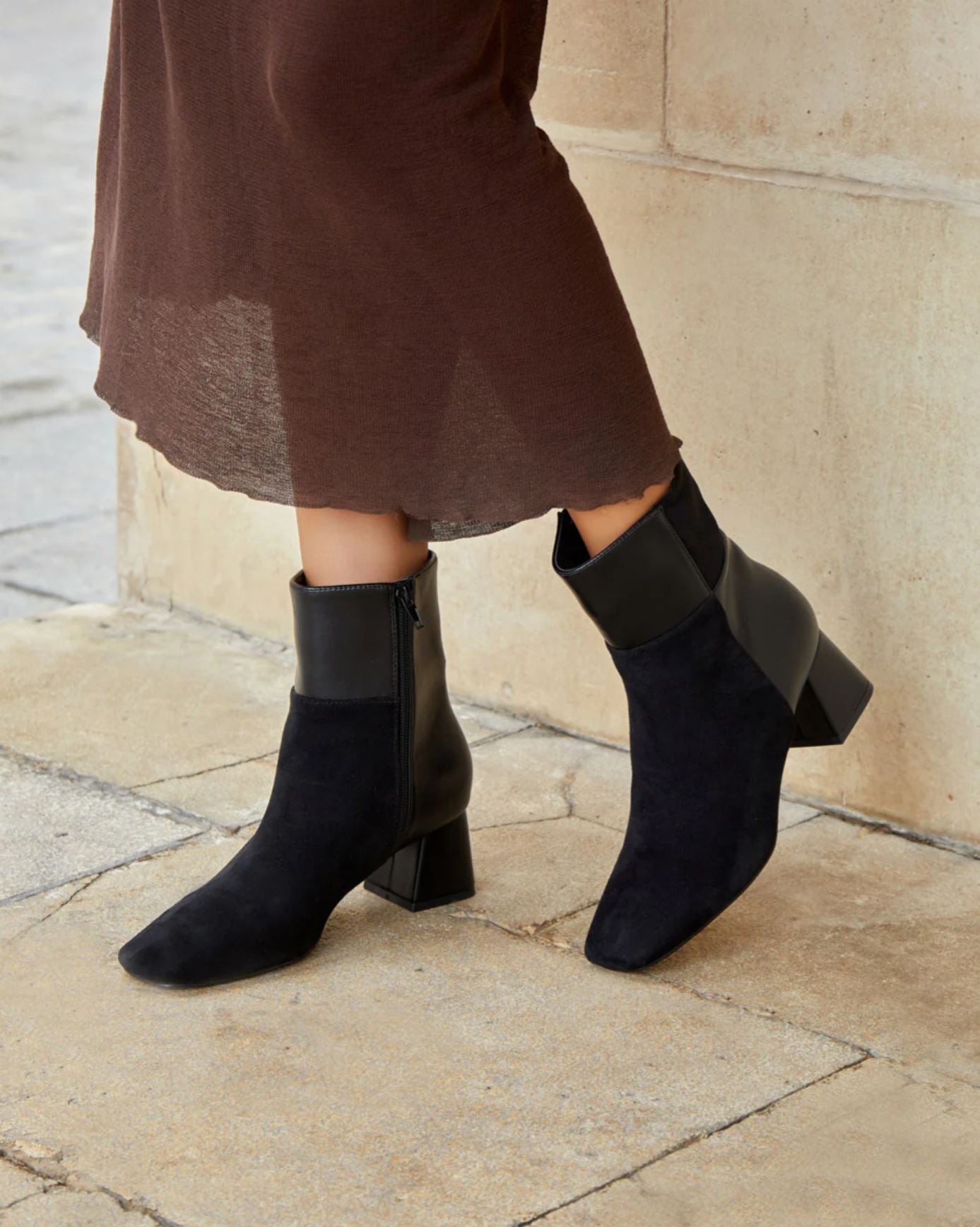 Botines combinados de tacón medio mujer