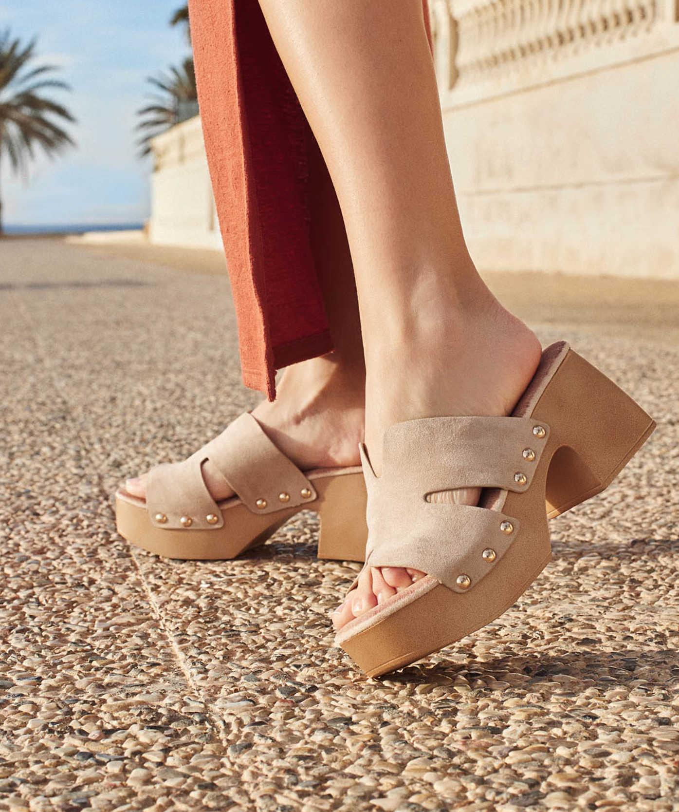 sandalias zueco con plataforma tacon plantilla almohadilla Beige 36