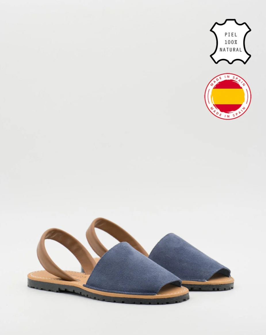 Menorquinas clásicas mujer de piel serraje hechas en España con suela de goma