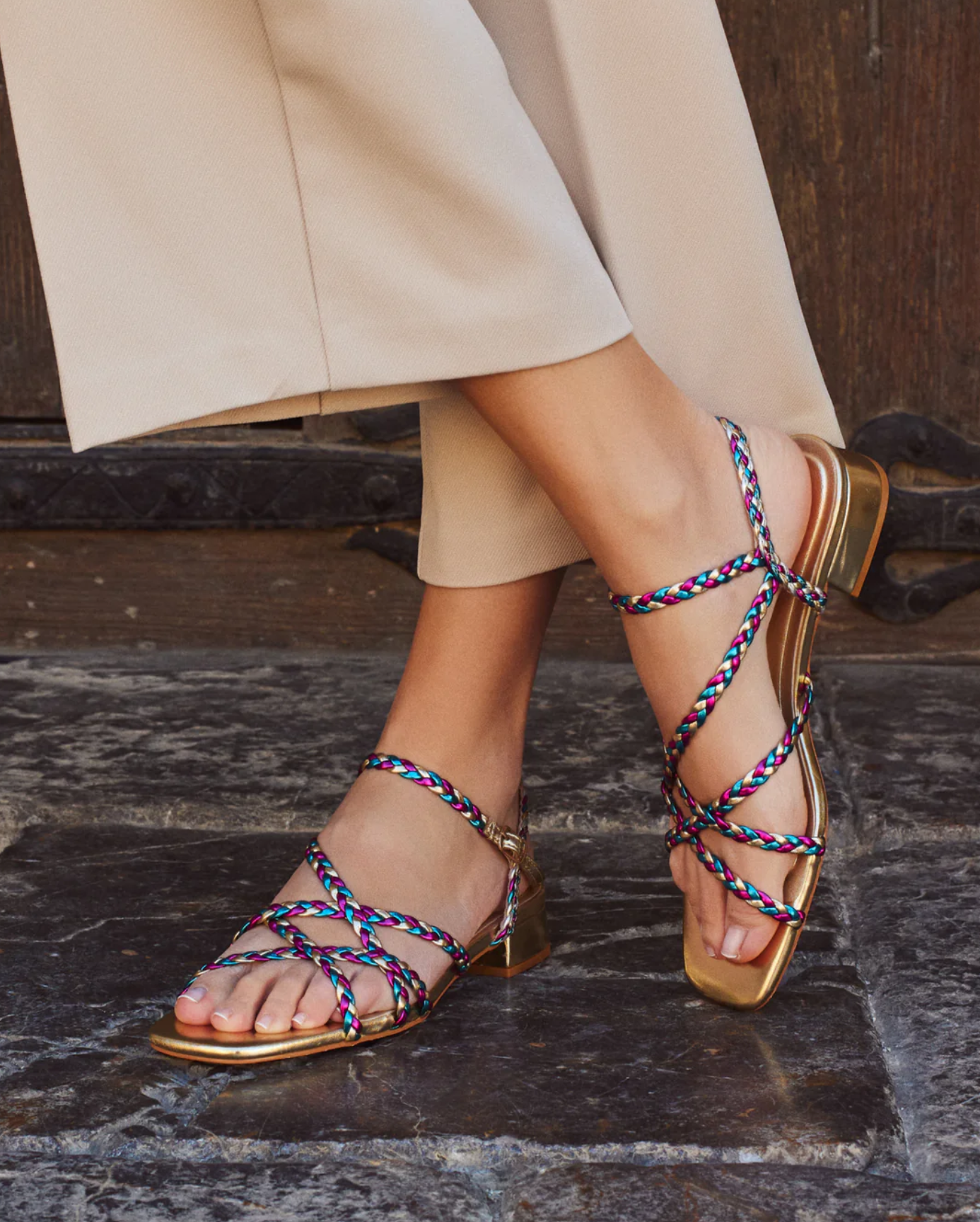 Sandalias para vestir mujer trenzadas con suela plana y plantilla acolchada