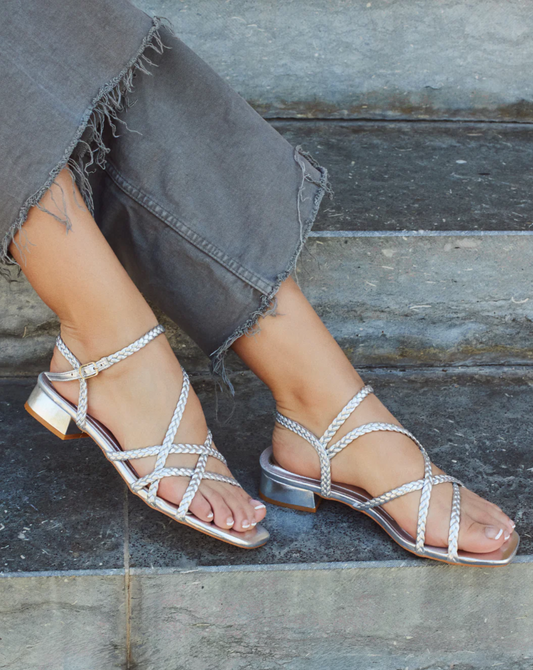 Sandalias para vestir mujer trenzadas con suela plana y plantilla acolchada