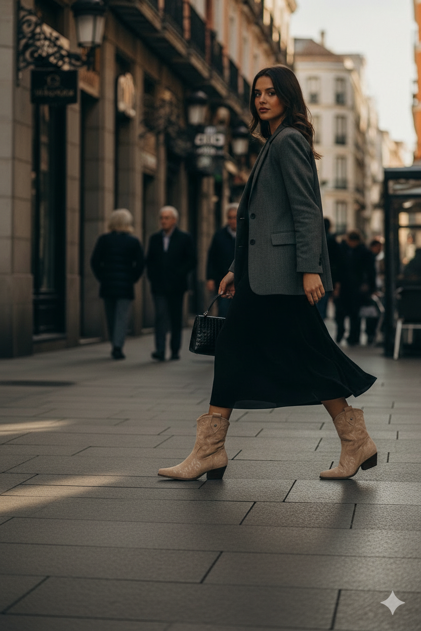 Botines cowboy con bordados y tacón cubano