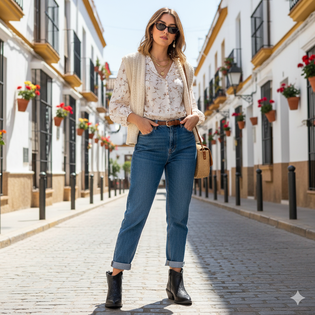 botines cowboy negros de cana corta con bordados tonales y cremallera Negro 37