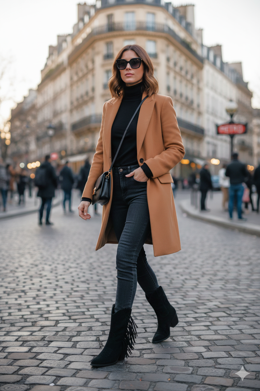 Botas cowboy con flecos y tacón de madera