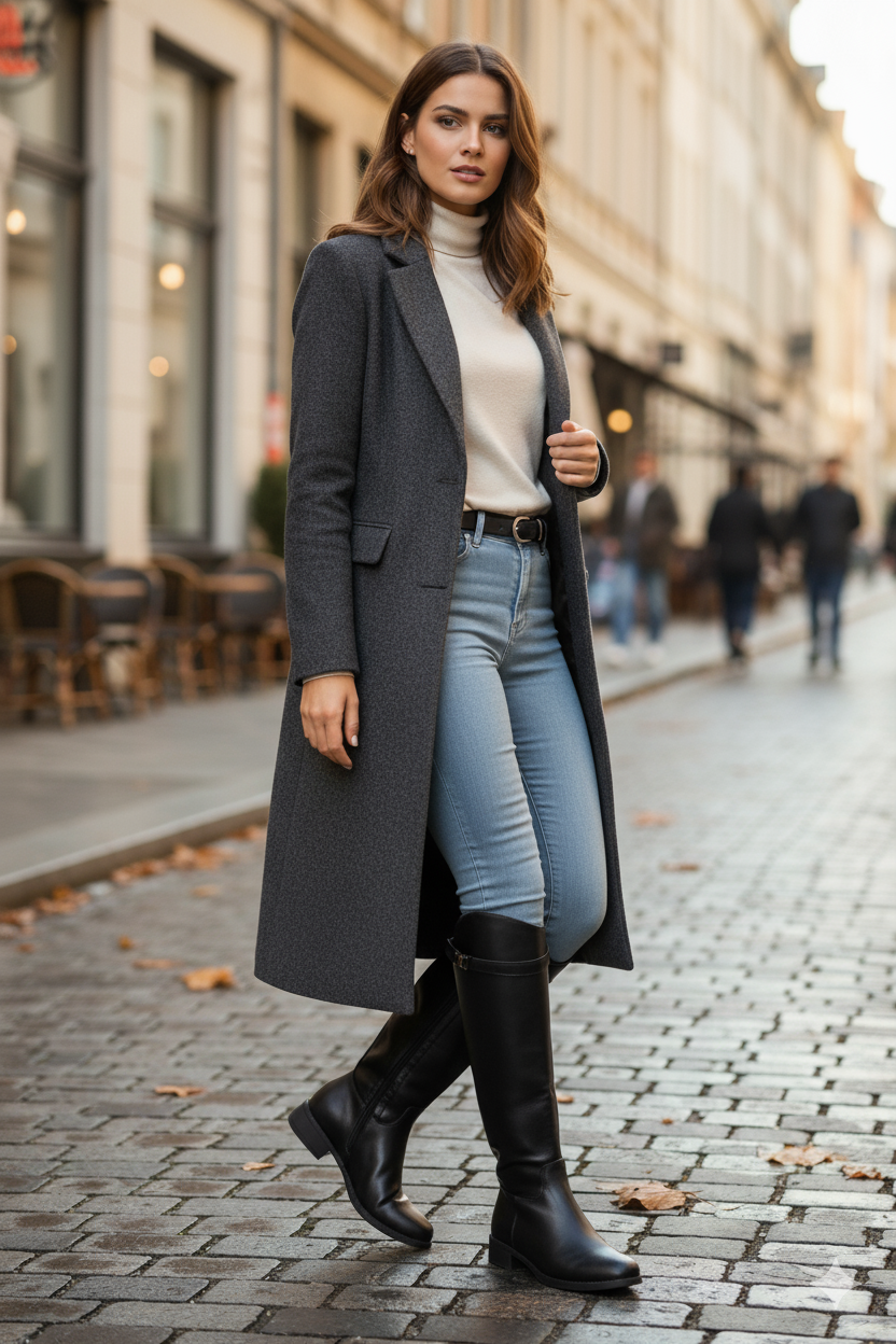 bota de montar alta negra con correa superior y tacon bajo Negro 37