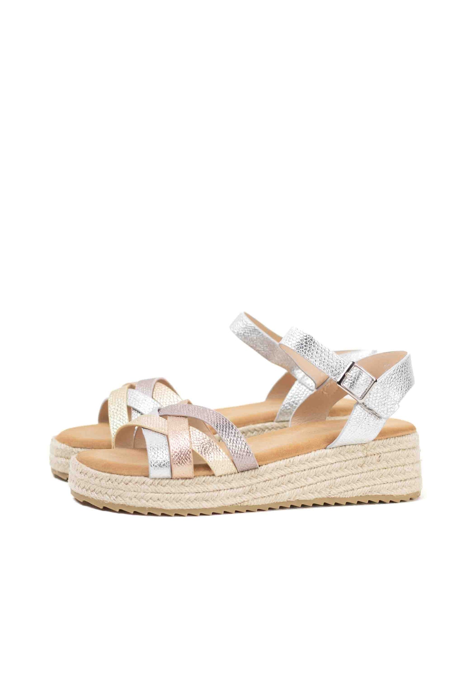 sandalias mujer mini cuna espartos tiras trenzadas Plateado 38