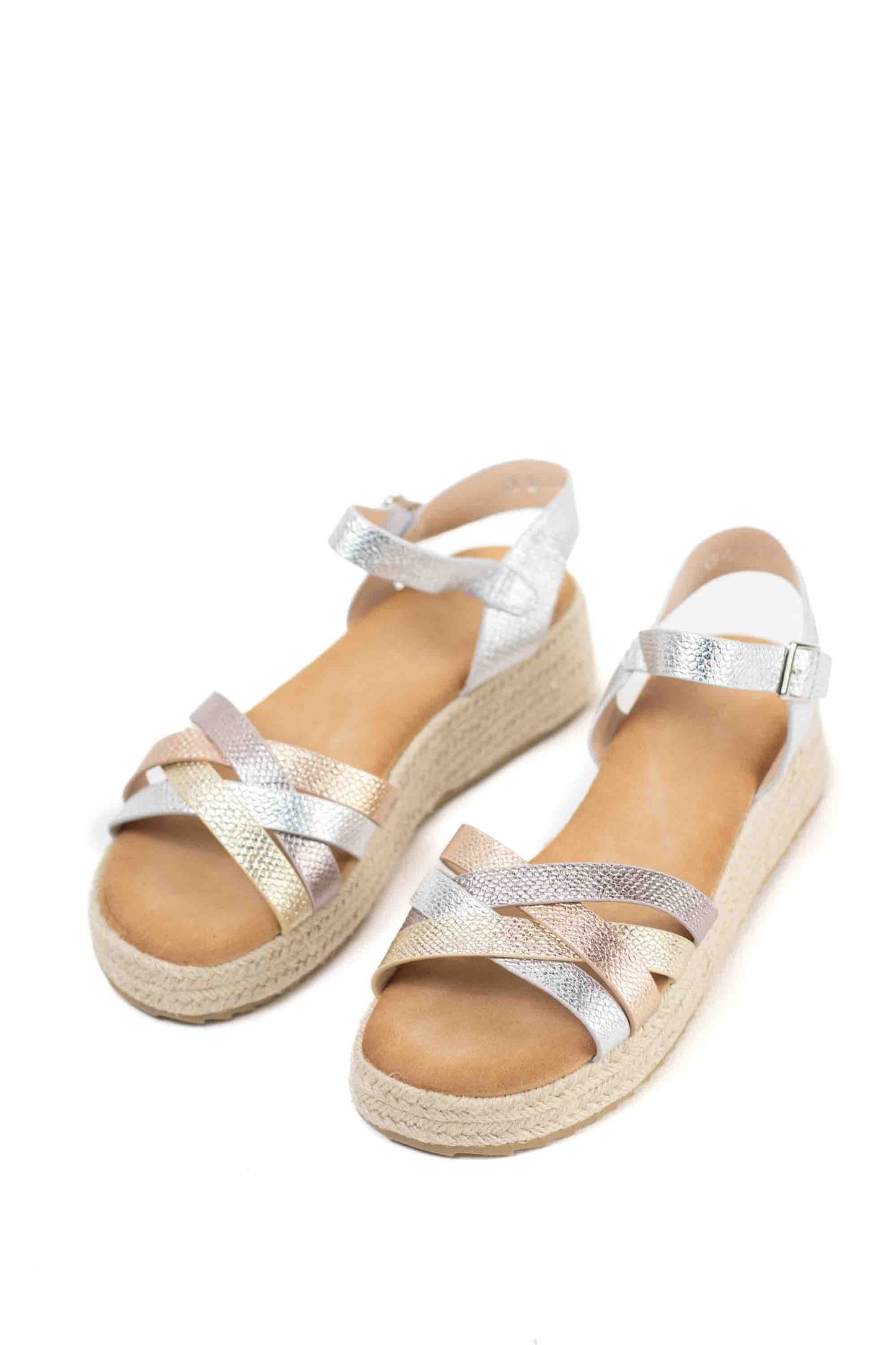 sandalias mujer mini cuna espartos tiras trenzadas Plateado 40