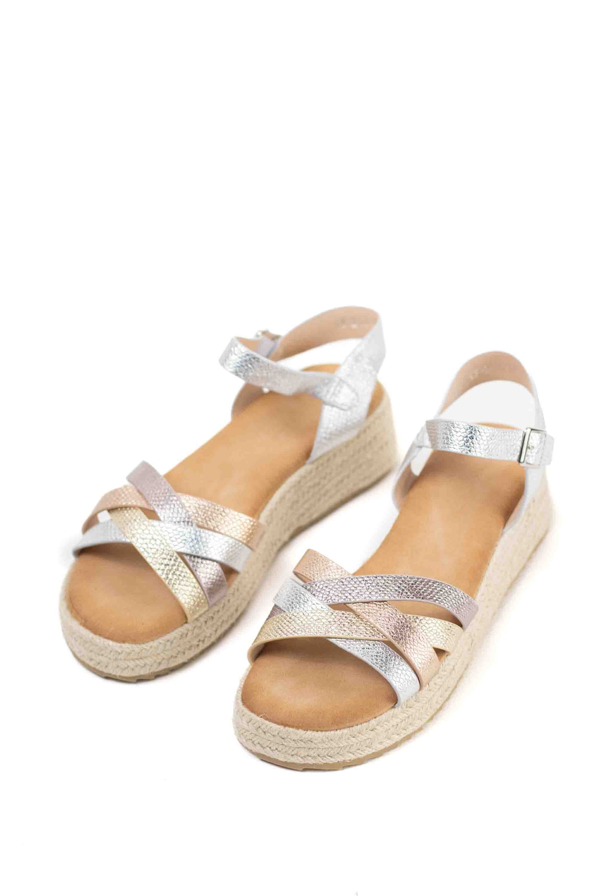sandalias mujer mini cuna espartos tiras trenzadas Plateado 40