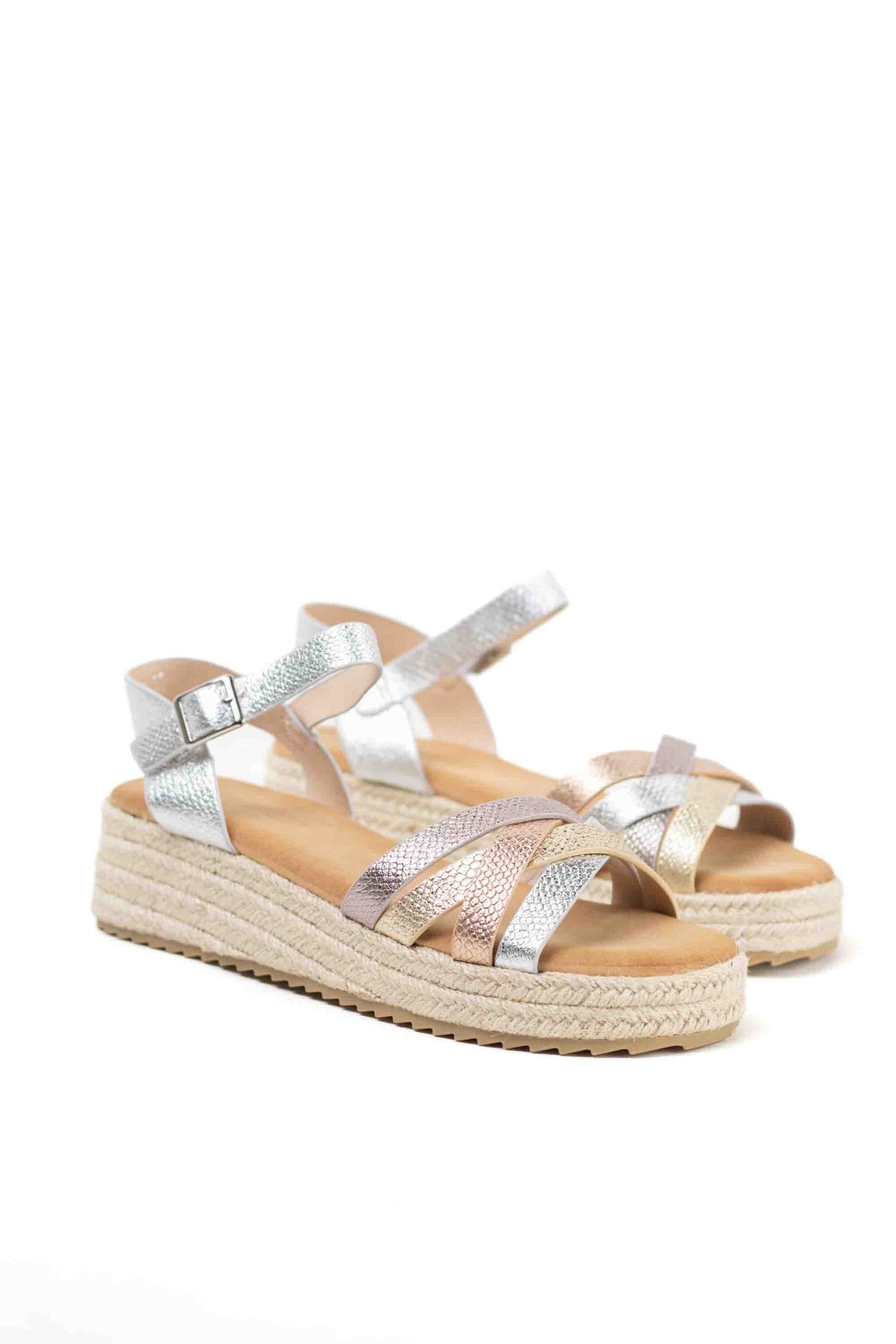 sandalias mujer mini cuna espartos tiras trenzadas Plateado 41