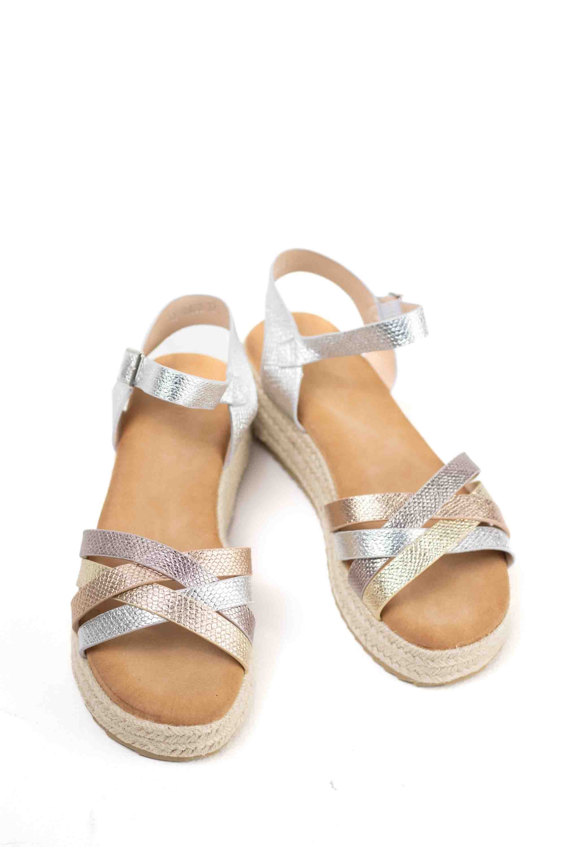 sandalias mujer mini cuna espartos tiras trenzadas Plateado 39