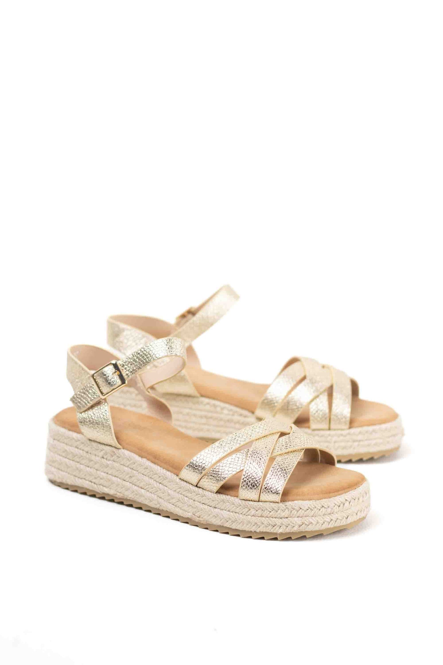 sandalias mujer mini cuna espartos tiras trenzadas Dorado 38