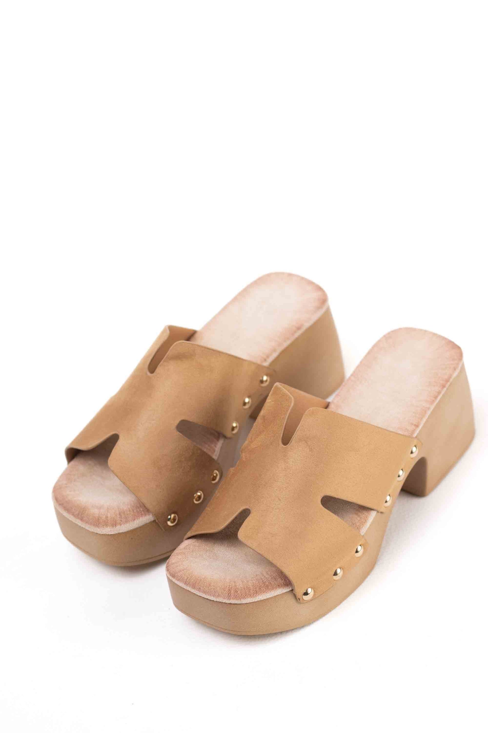 sandalias zueco con plataforma tacon plantilla almohadilla Camel 39