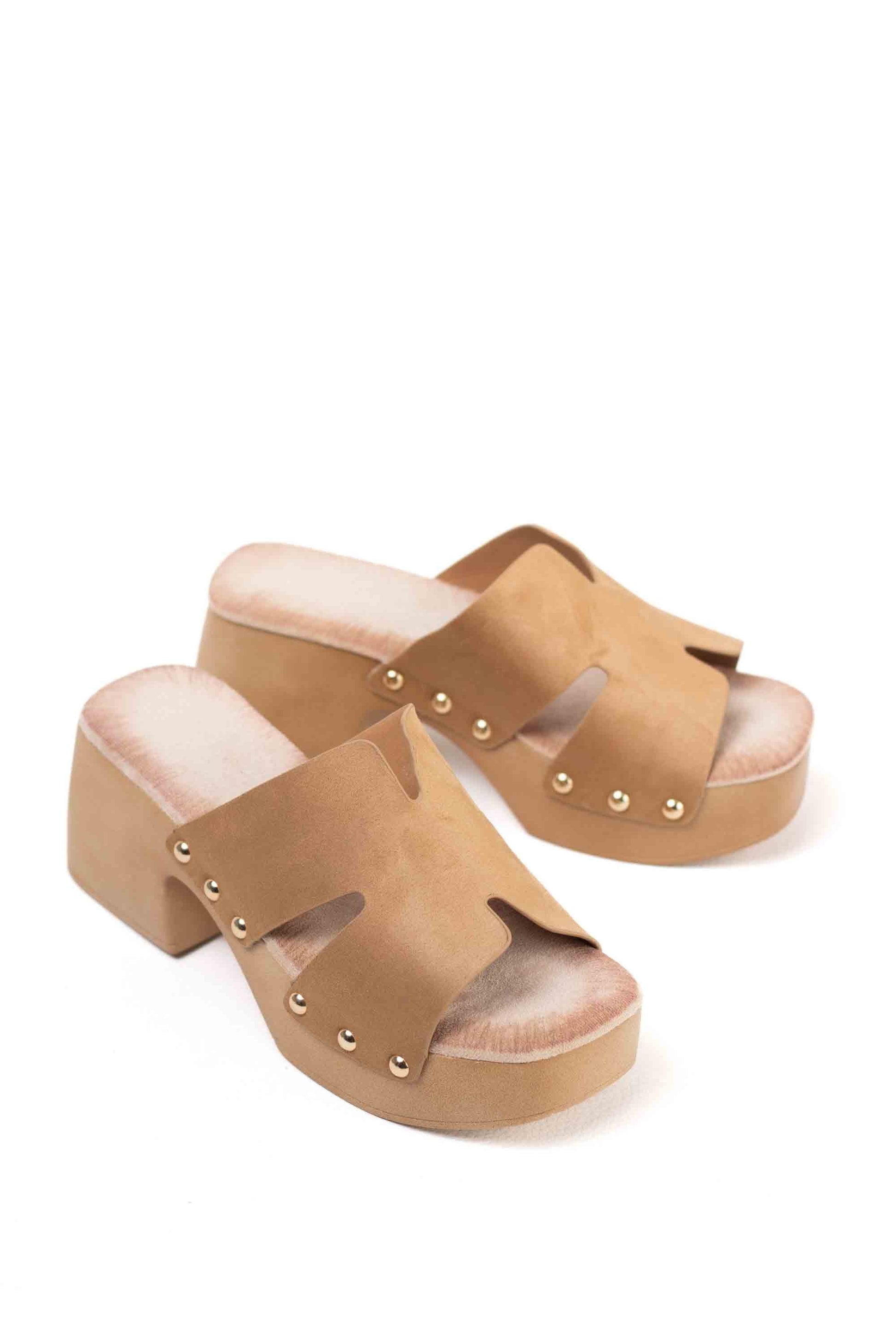 sandalias zueco con plataforma tacon plantilla almohadilla Camel 40
