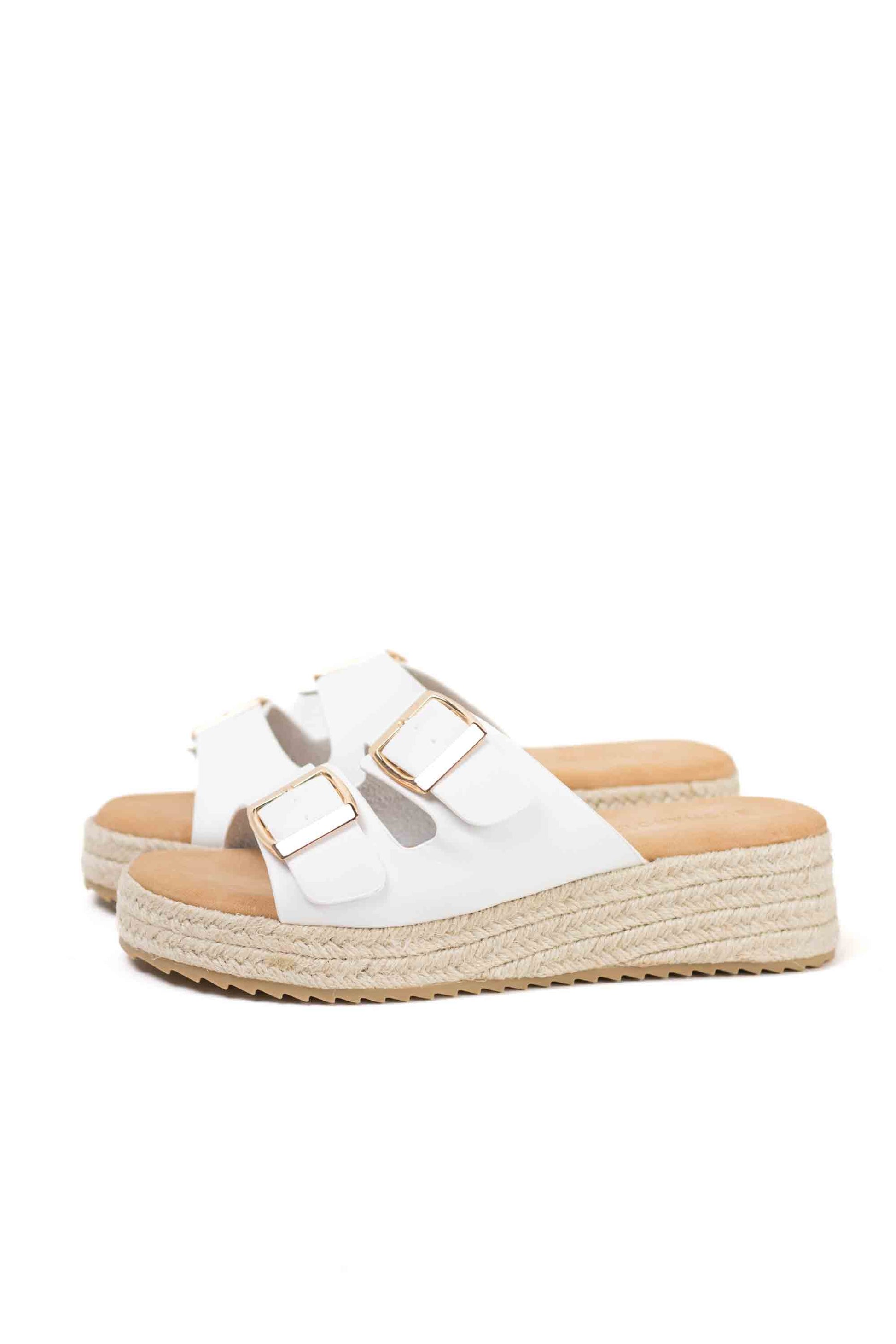 sandalias plataforma espartos doble hebilla Blanco 37