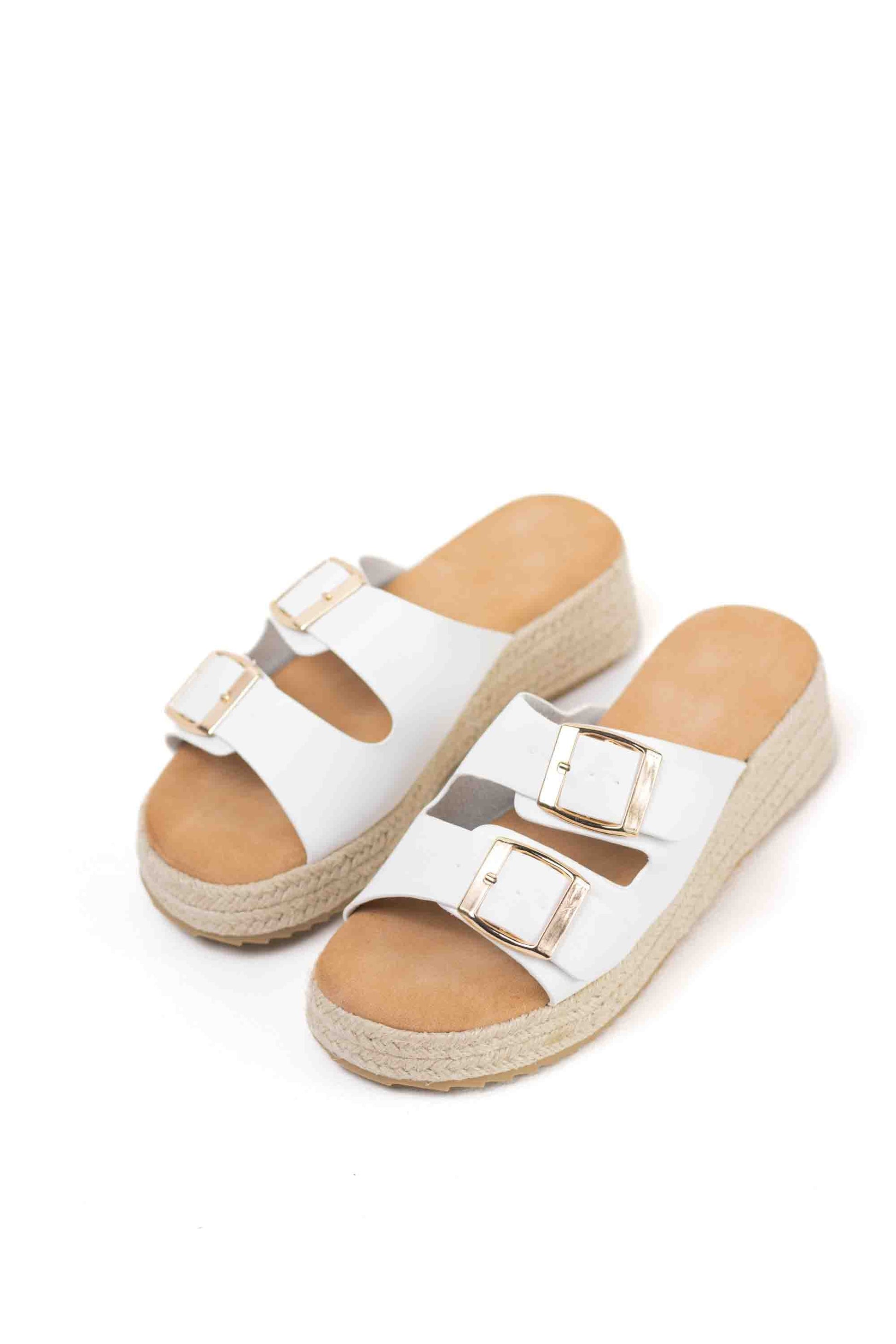sandalias plataforma espartos doble hebilla Blanco 38