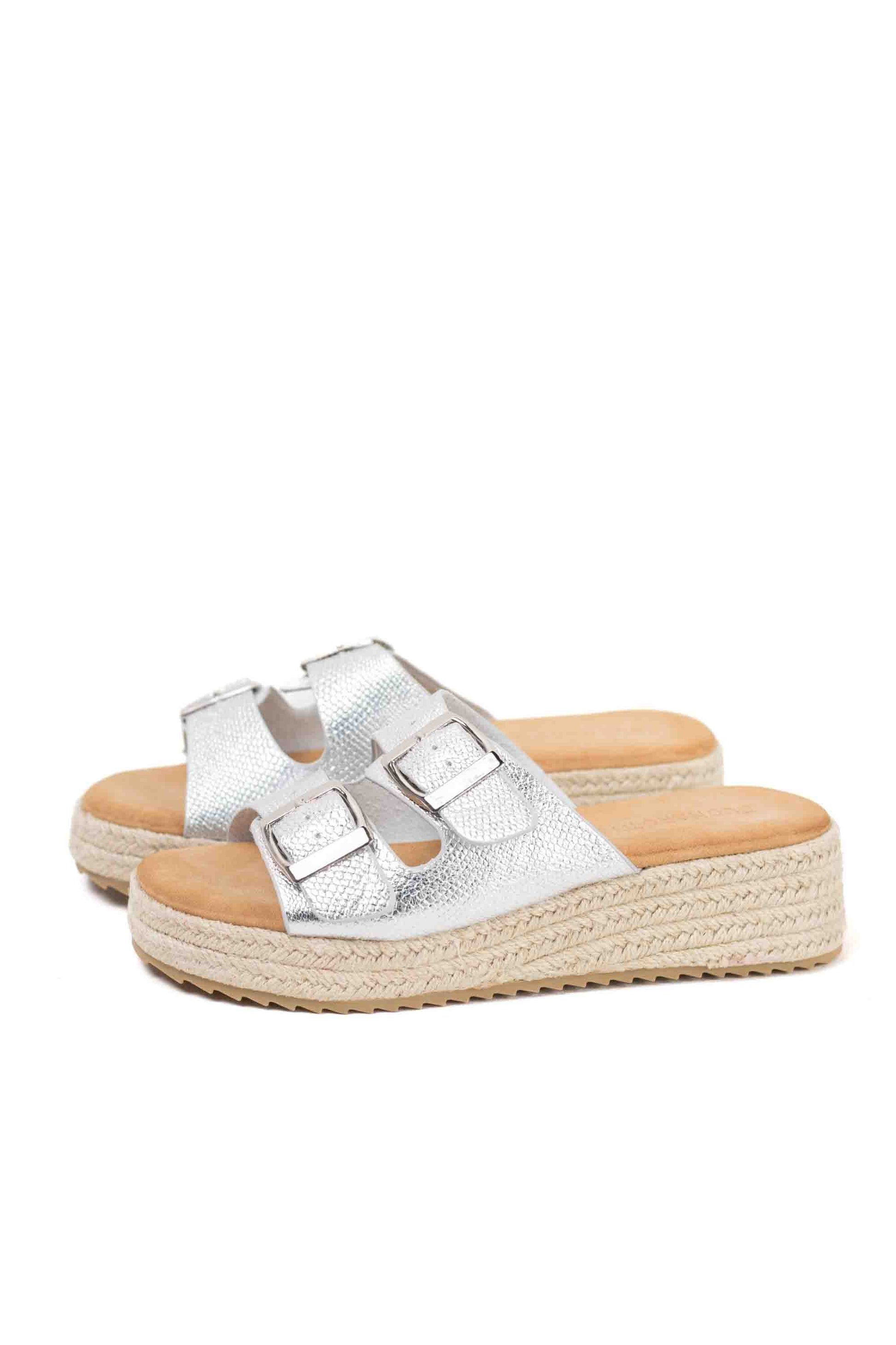 sandalias plataforma espartos doble hebilla Plateado 37