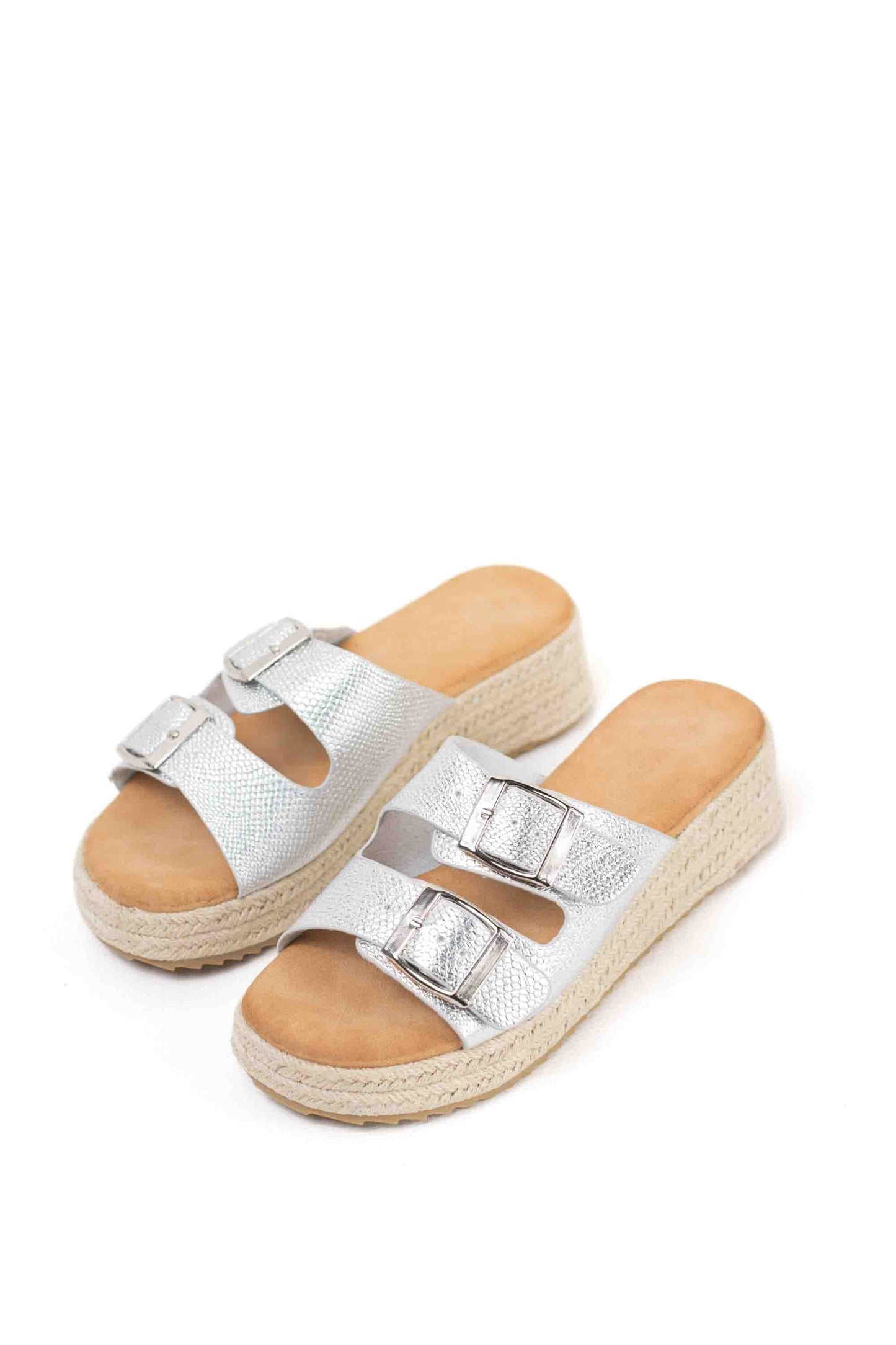 sandalias plataforma espartos doble hebilla Plateado 39