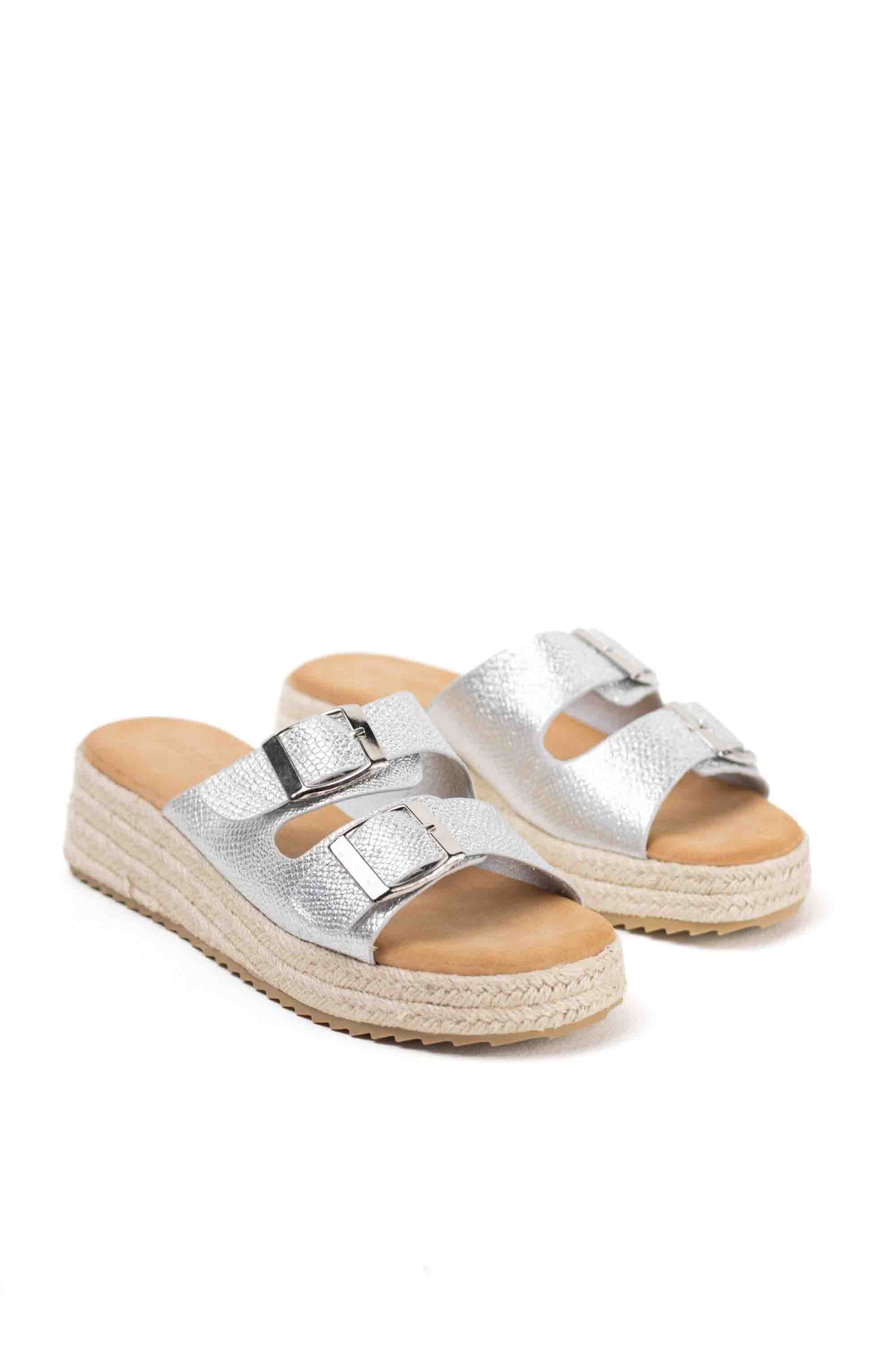 sandalias plataforma espartos doble hebilla Plateado 38