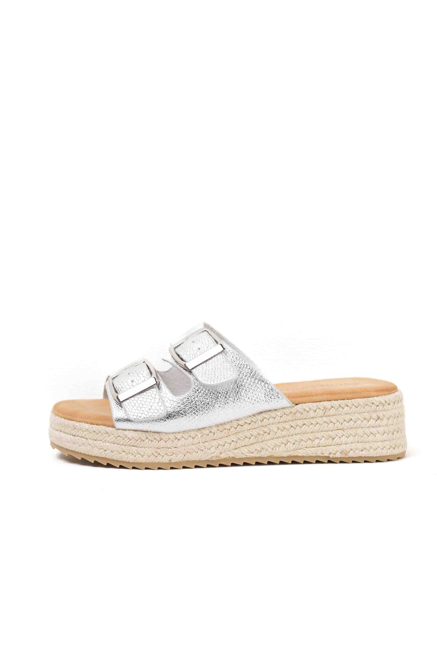 sandalias plataforma espartos doble hebilla Plateado 40