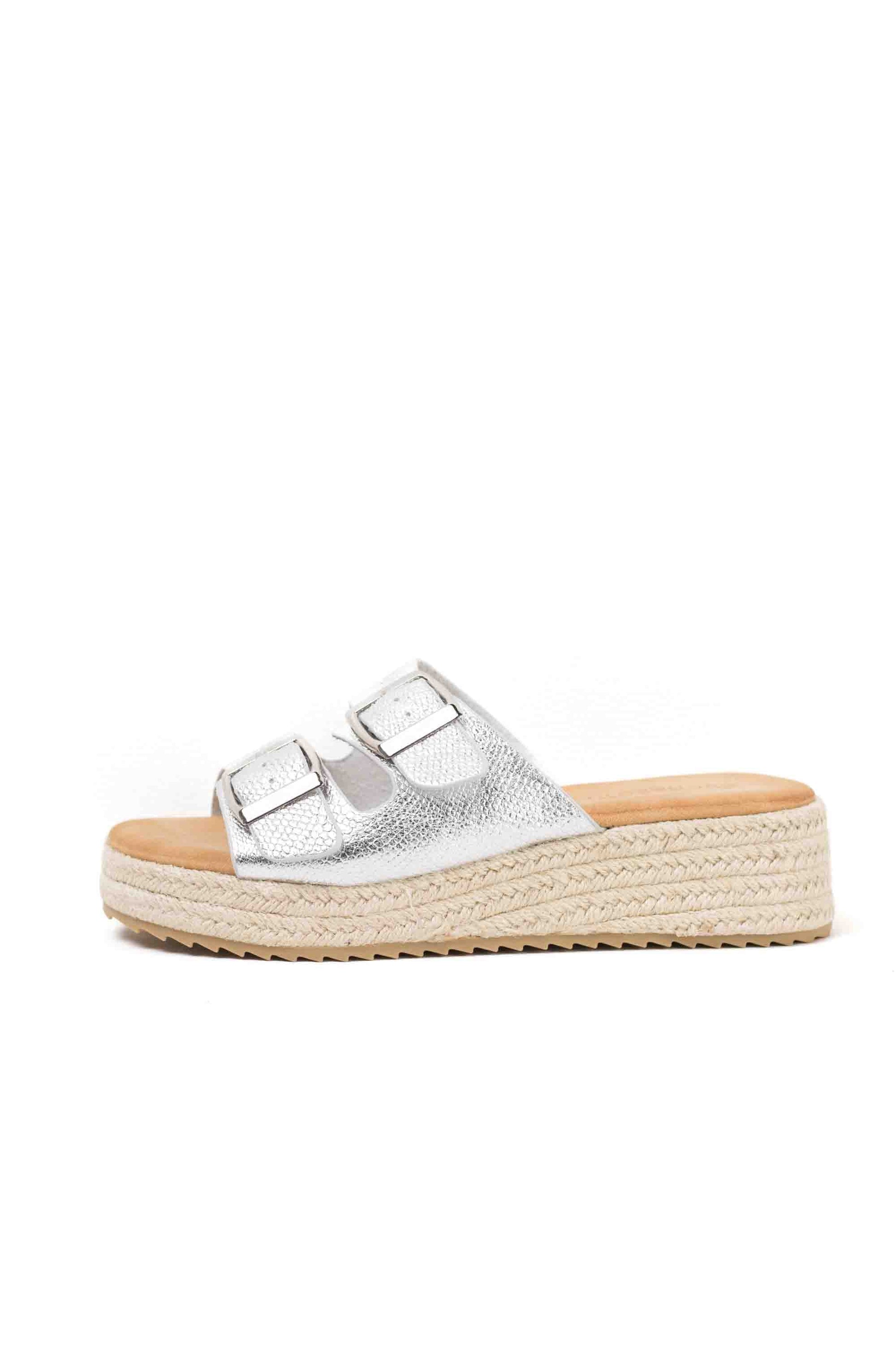 sandalias plataforma espartos doble hebilla Plateado 40
