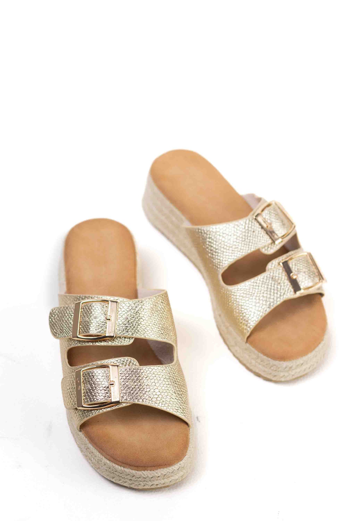 sandalias plataforma espartos doble hebilla Dorado 39