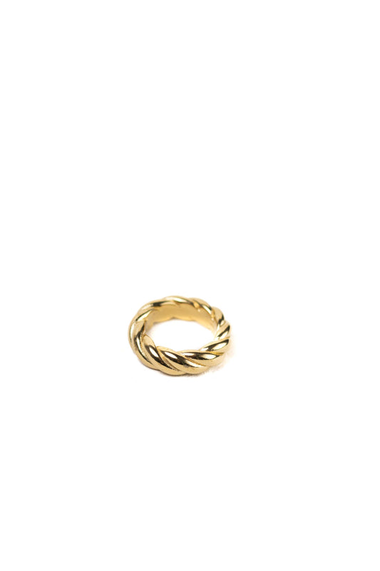 Anillo dorado trenzado para mujer, estilo clásico y elegante