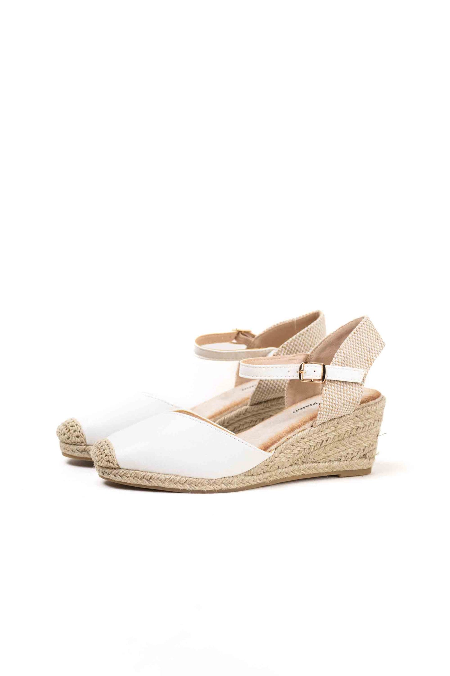 Cuñas de Esparto Elegantes en Negro y Beige con Hebilla