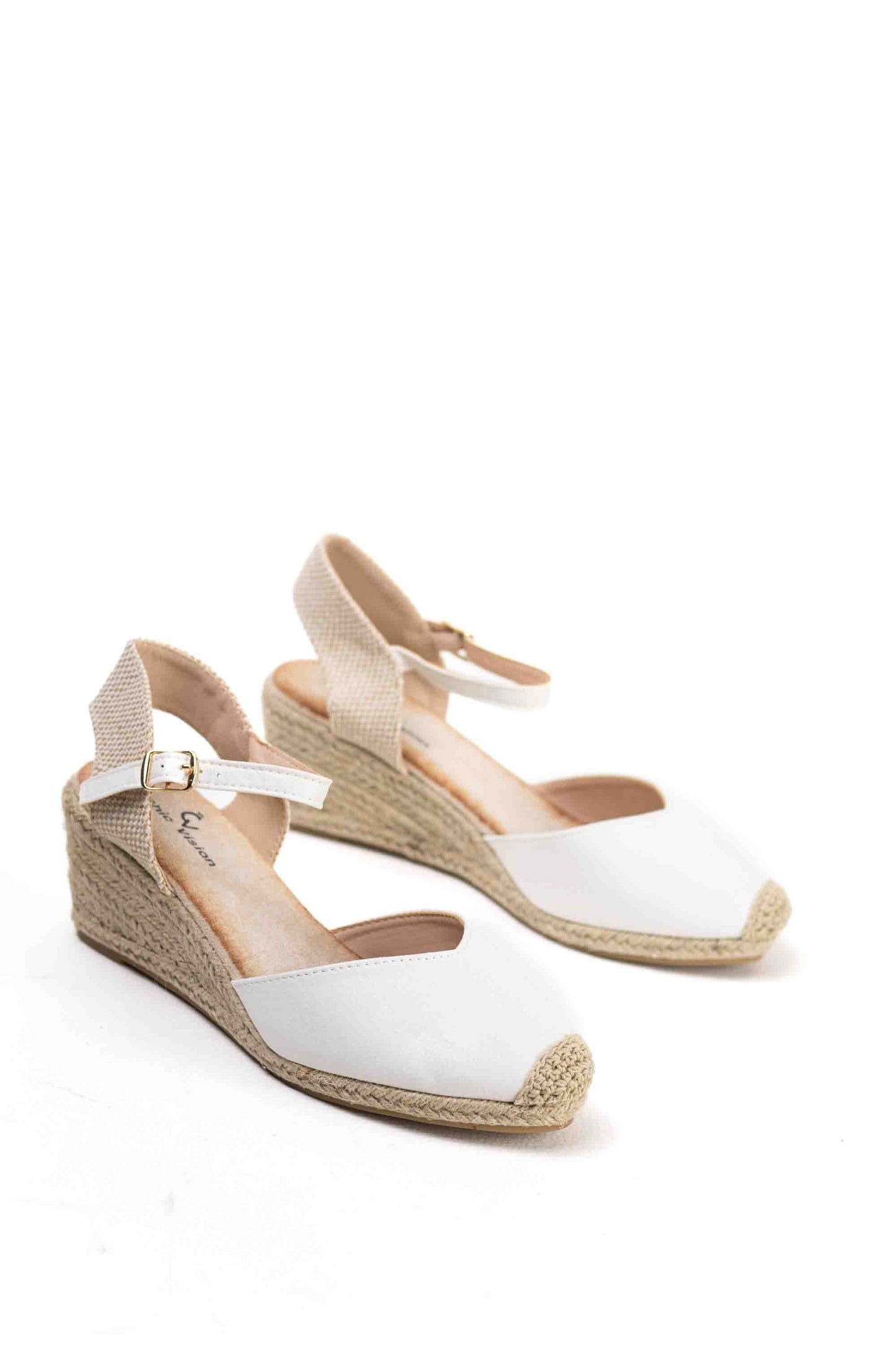 Cuñas de Esparto Elegantes en Negro y Beige con Hebilla