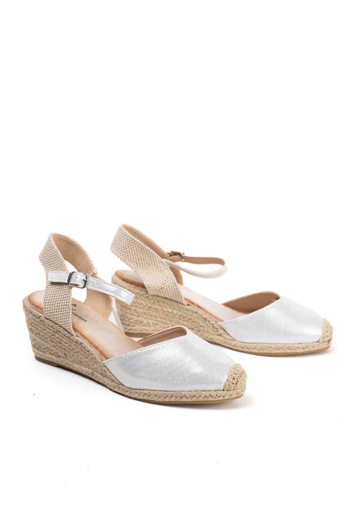 Cuñas de Esparto Elegantes en Negro y Beige con Hebilla