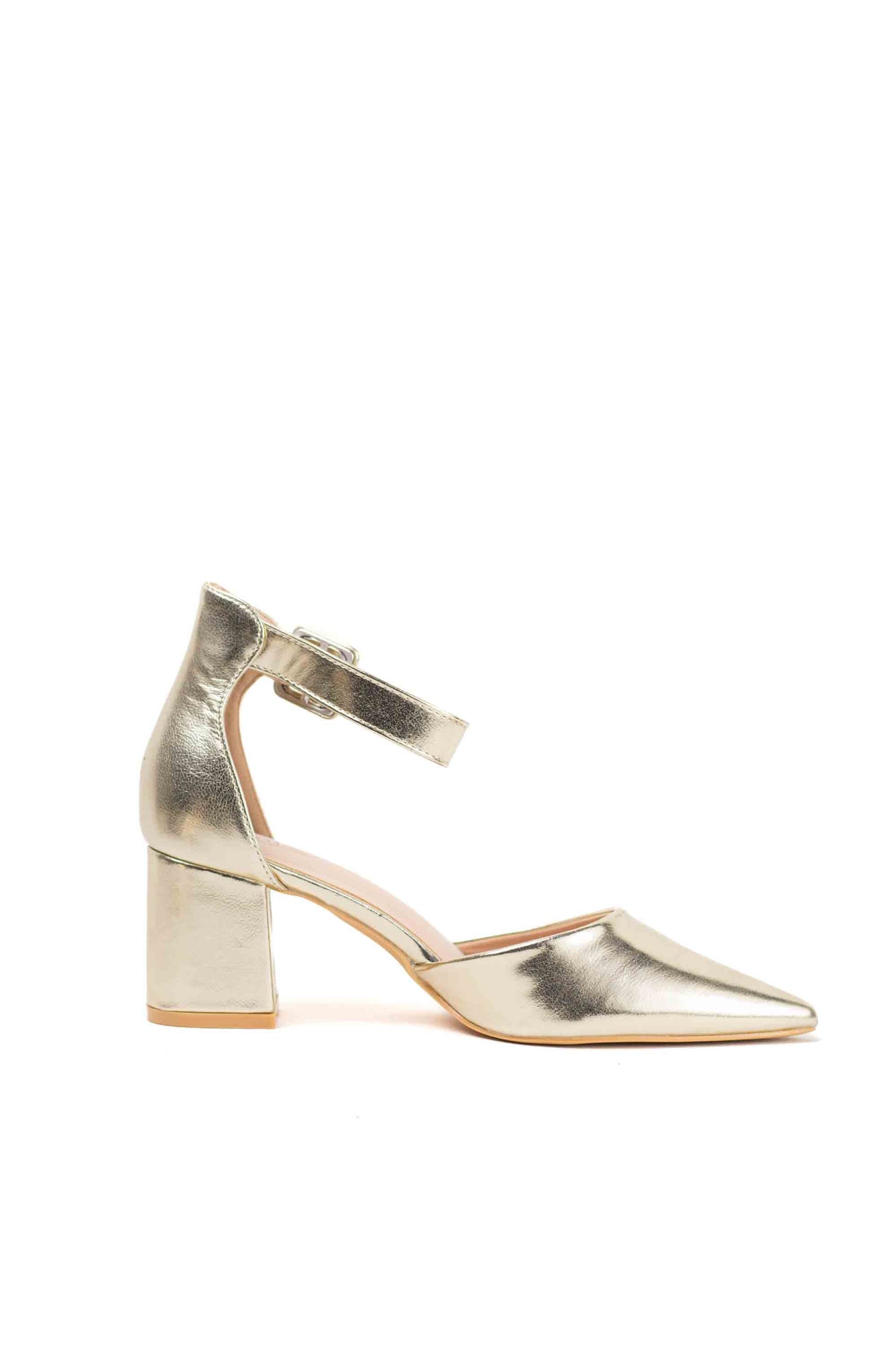 Tacones Dorados con Correa de Tobillo y Elegante Puntera