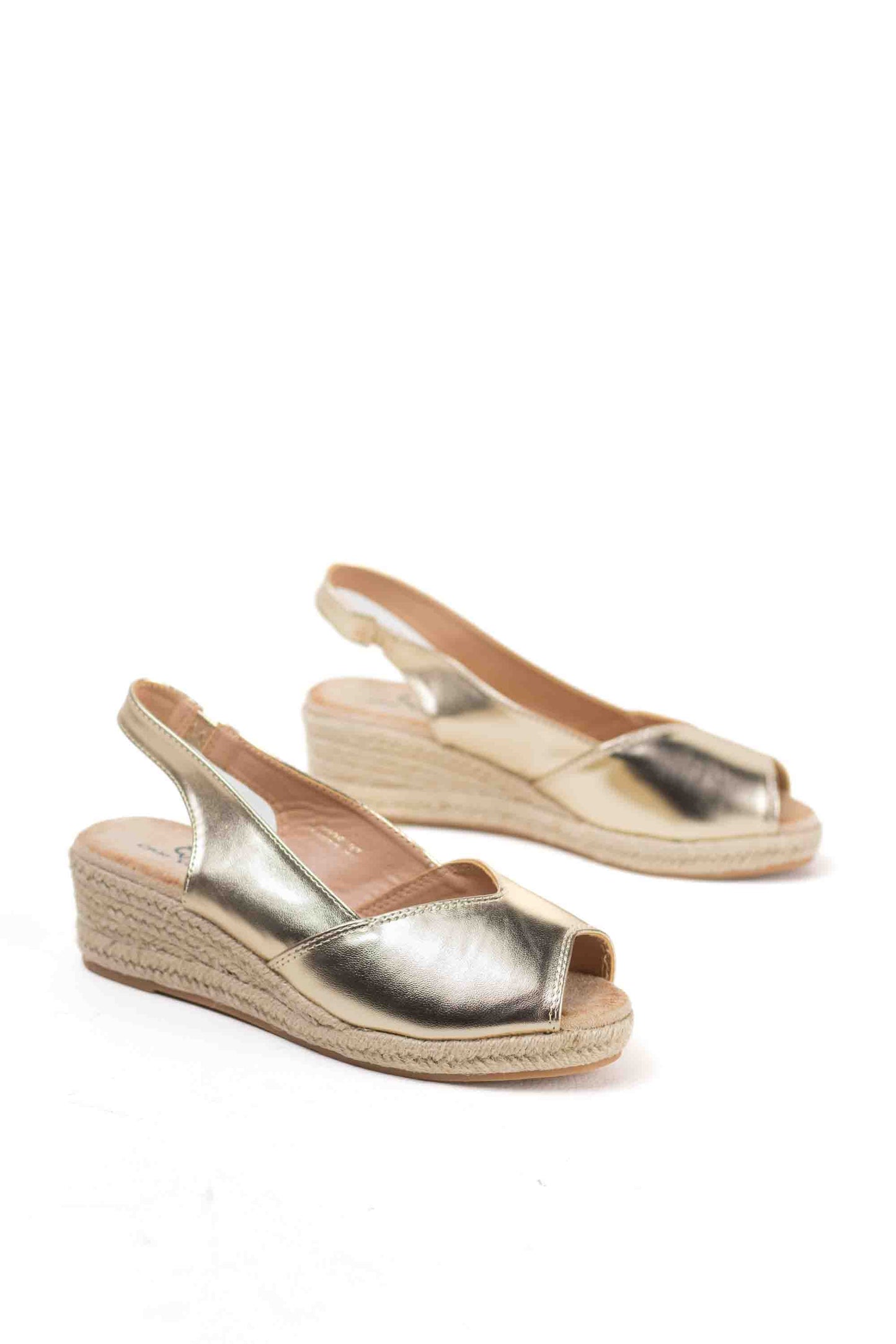 Alpargatas doradas mujer cuña baja de espartos con plataforma plantilla almhoadilla