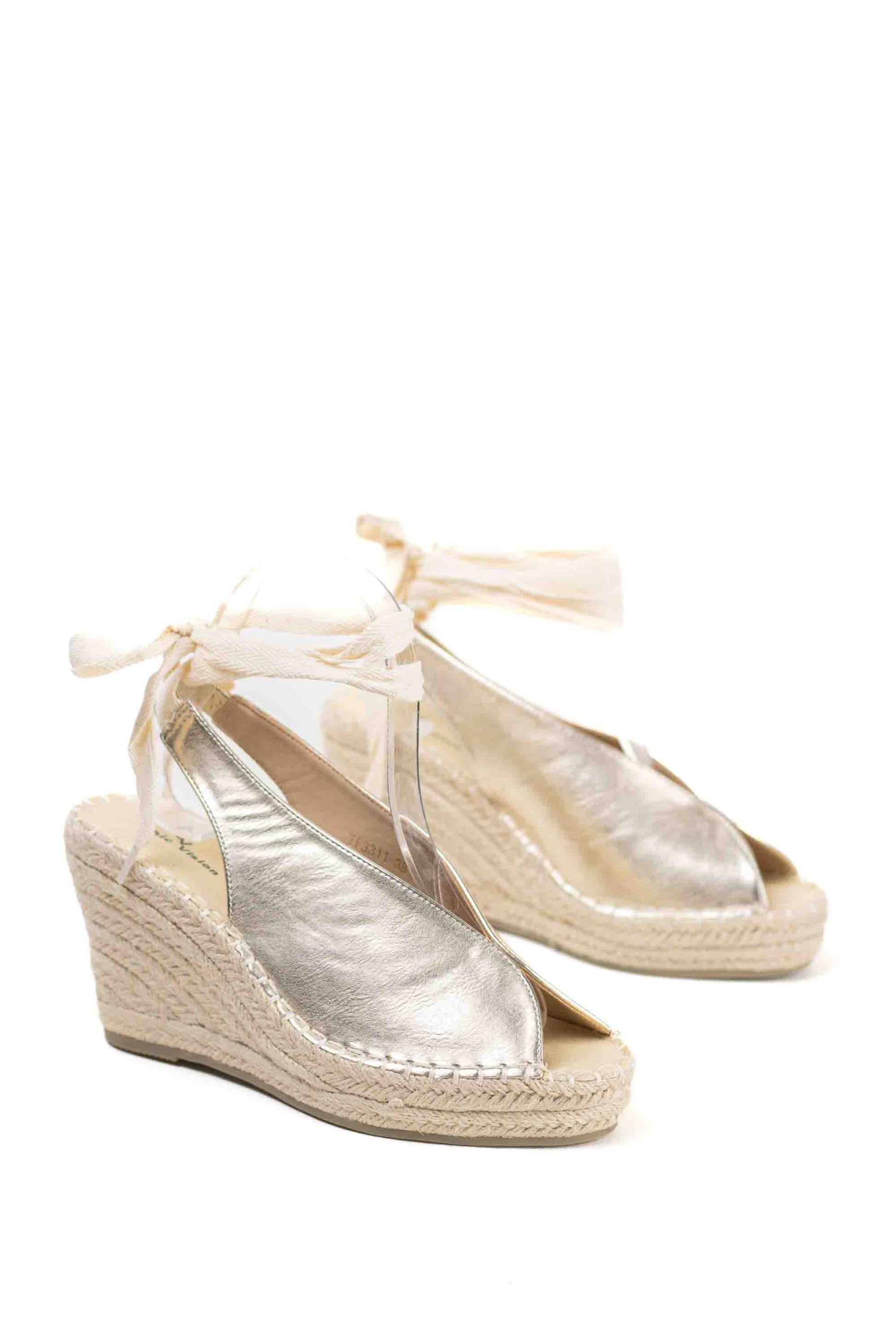 alpargatas cunas espartos altas con plataforma con cintas estilo bohemia Dorado 38