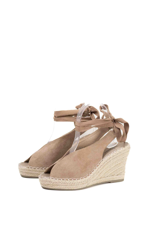 alpargatas cunas espartos altas con plataforma con cintas estilo bohemia Taupe 36