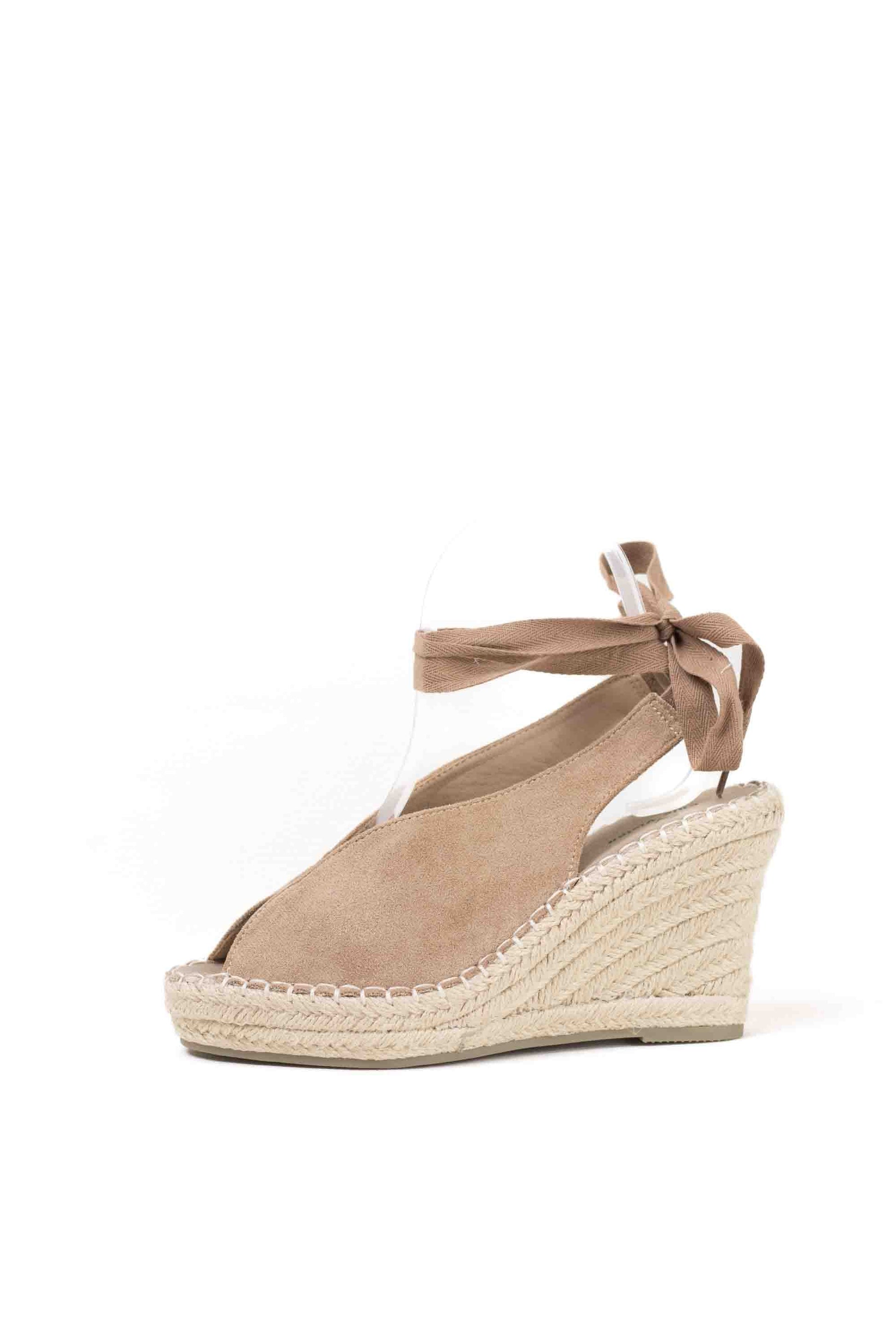 alpargatas cunas espartos altas con plataforma con cintas estilo bohemia Taupe 40