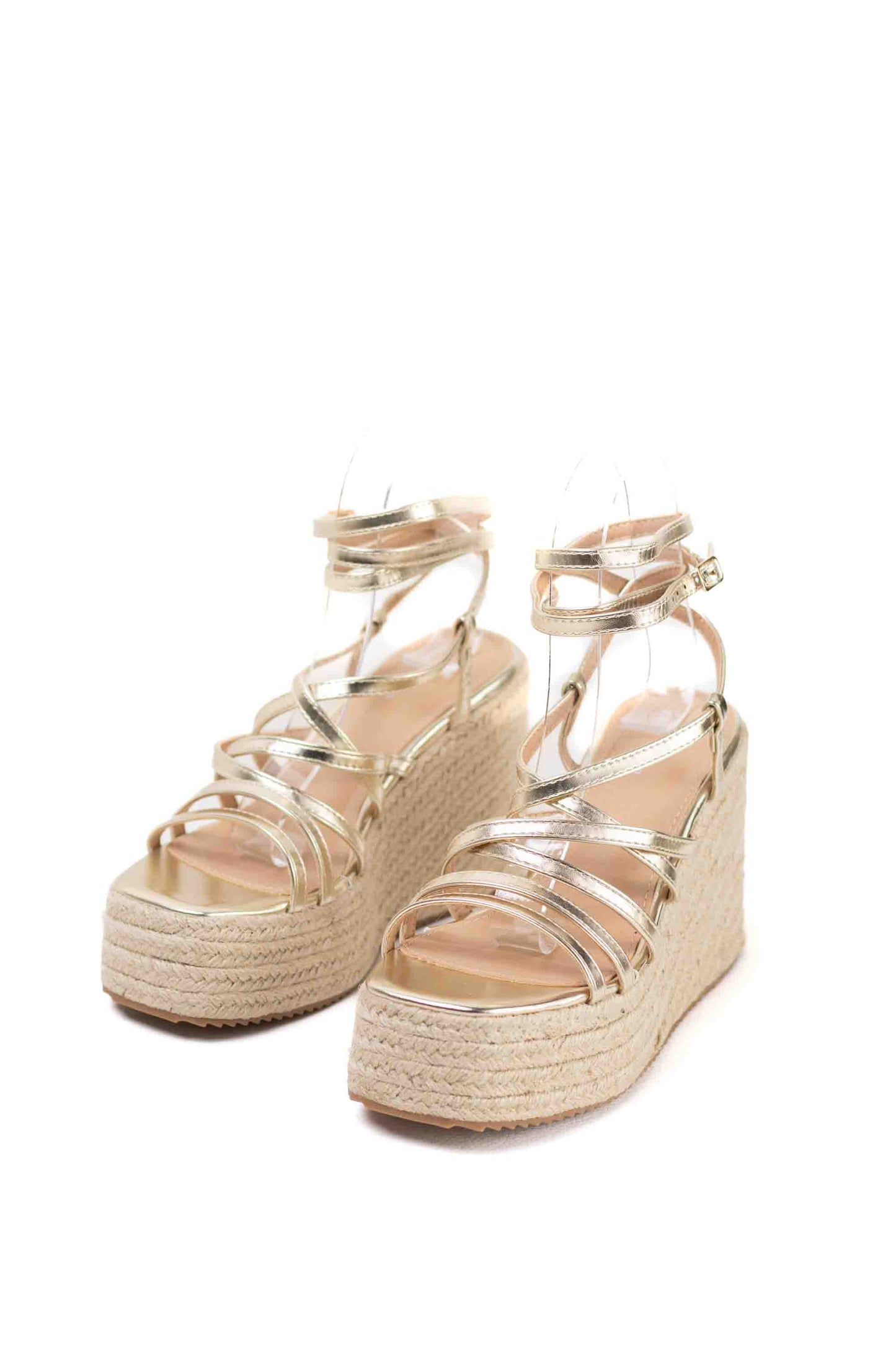 Cuñas de Esparto Metálicas con Tiras Elegantes y Plataforma