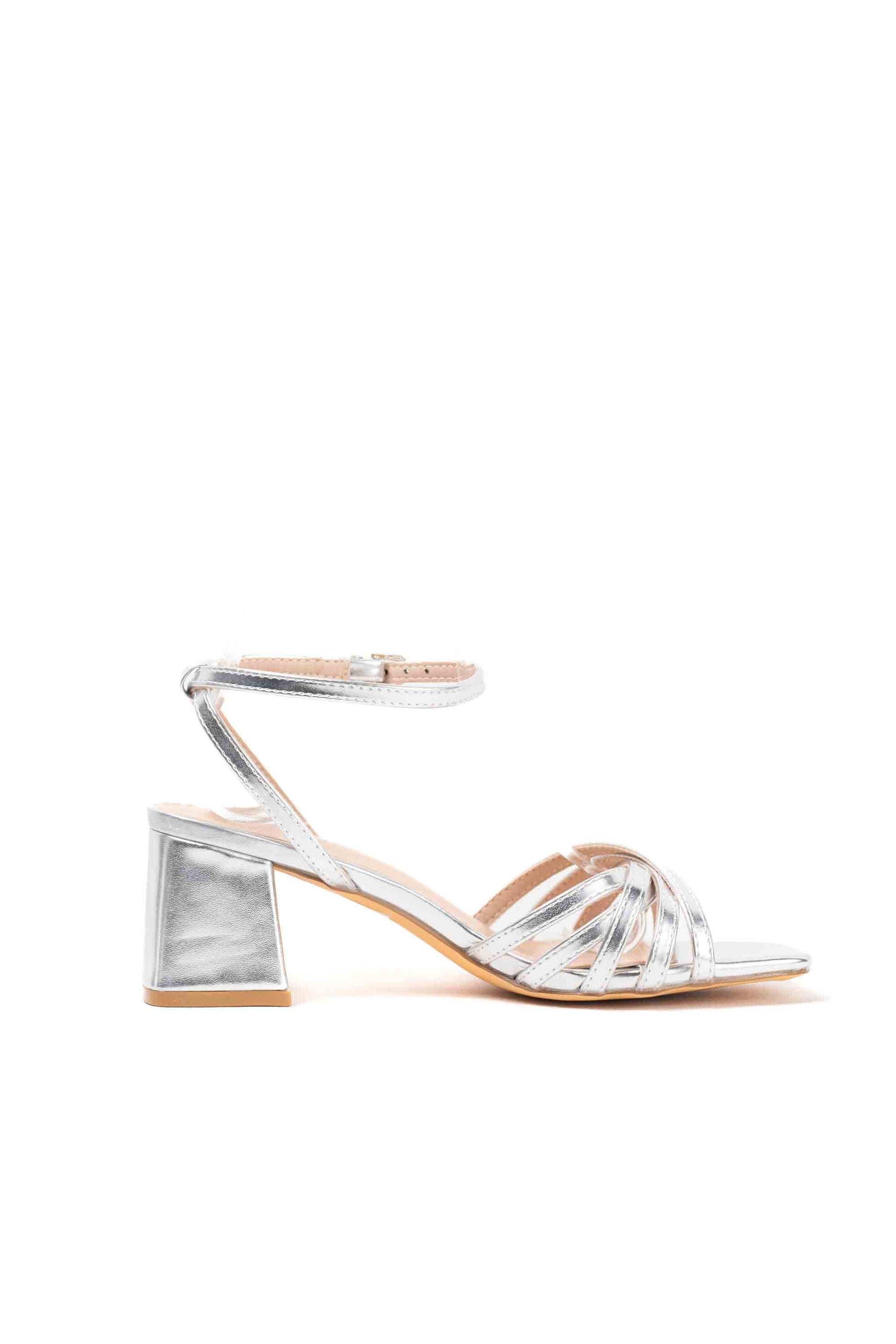 sandalias doradas con tacon mujer con pulsera tiras trenzadas Plateado 38