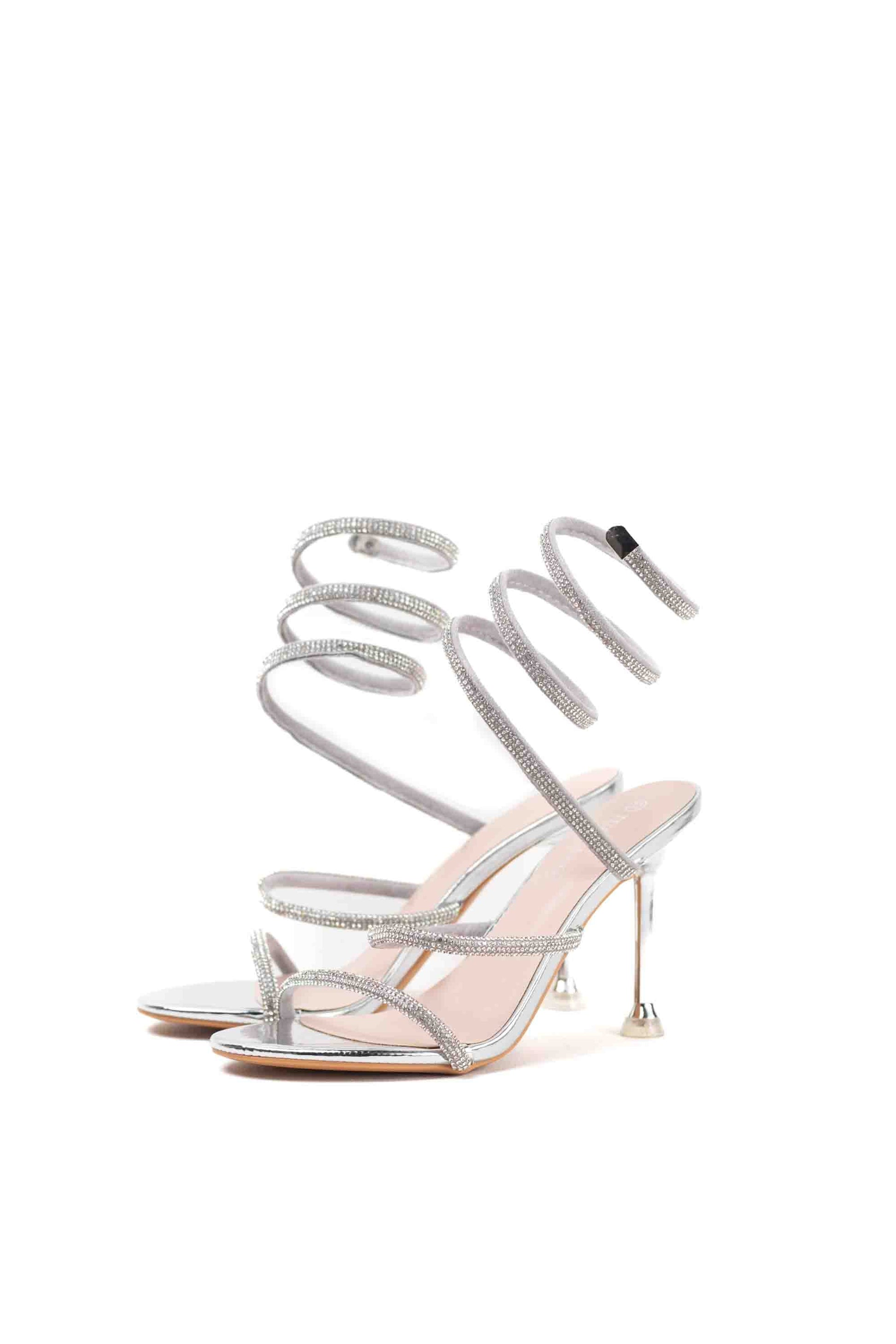 sandalias doradas con tiras de strass y tacon metalico elegante Dorado 41