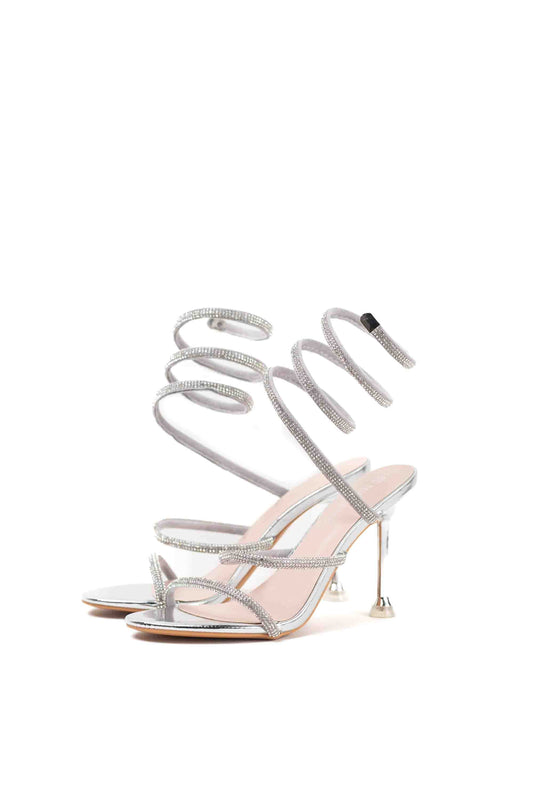 sandalias doradas con tiras de strass y tacon metalico elegante Dorado 41