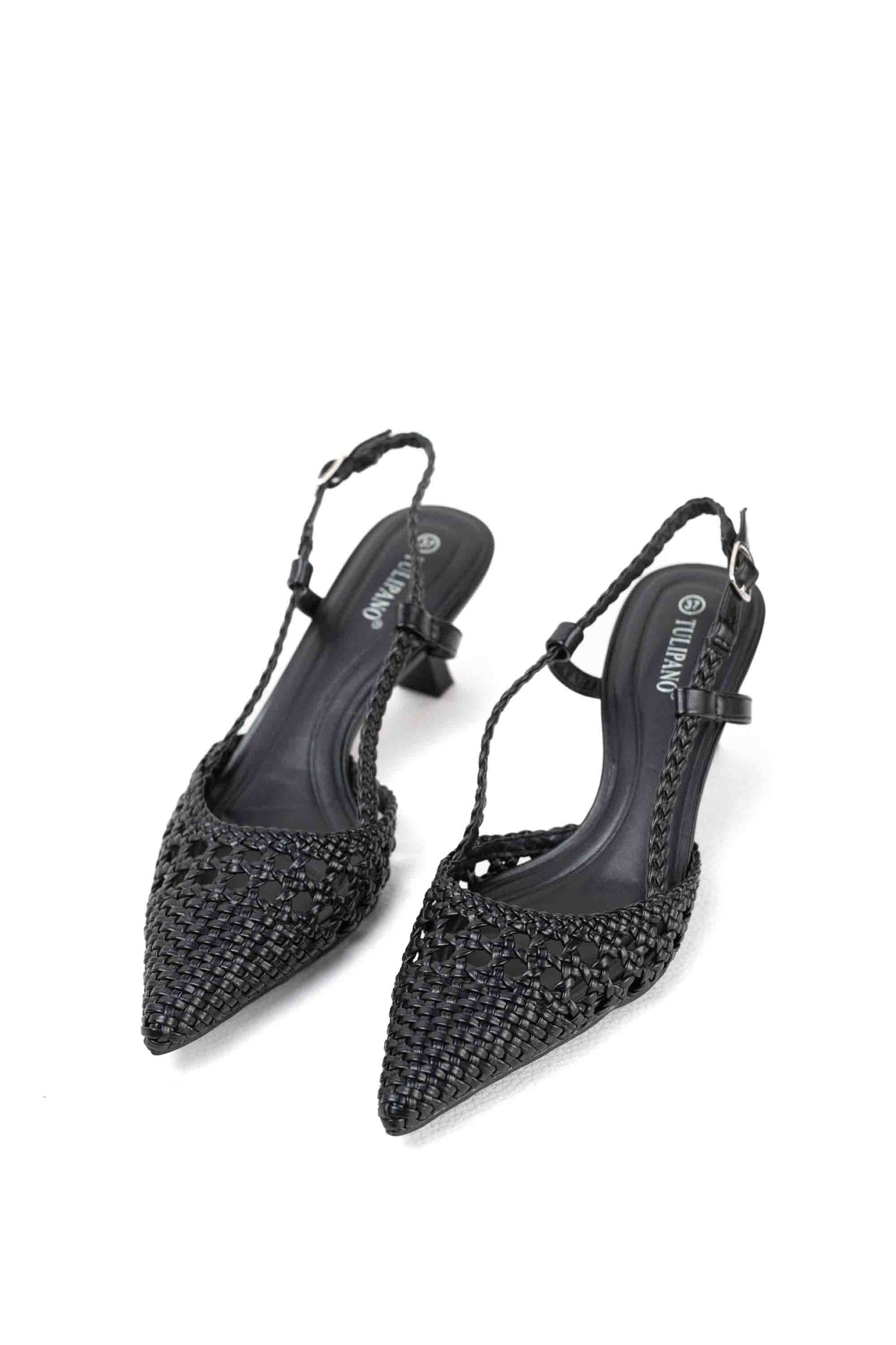 sandalias doradas de puntera puntiaguda con strass tacon chico Negro 36