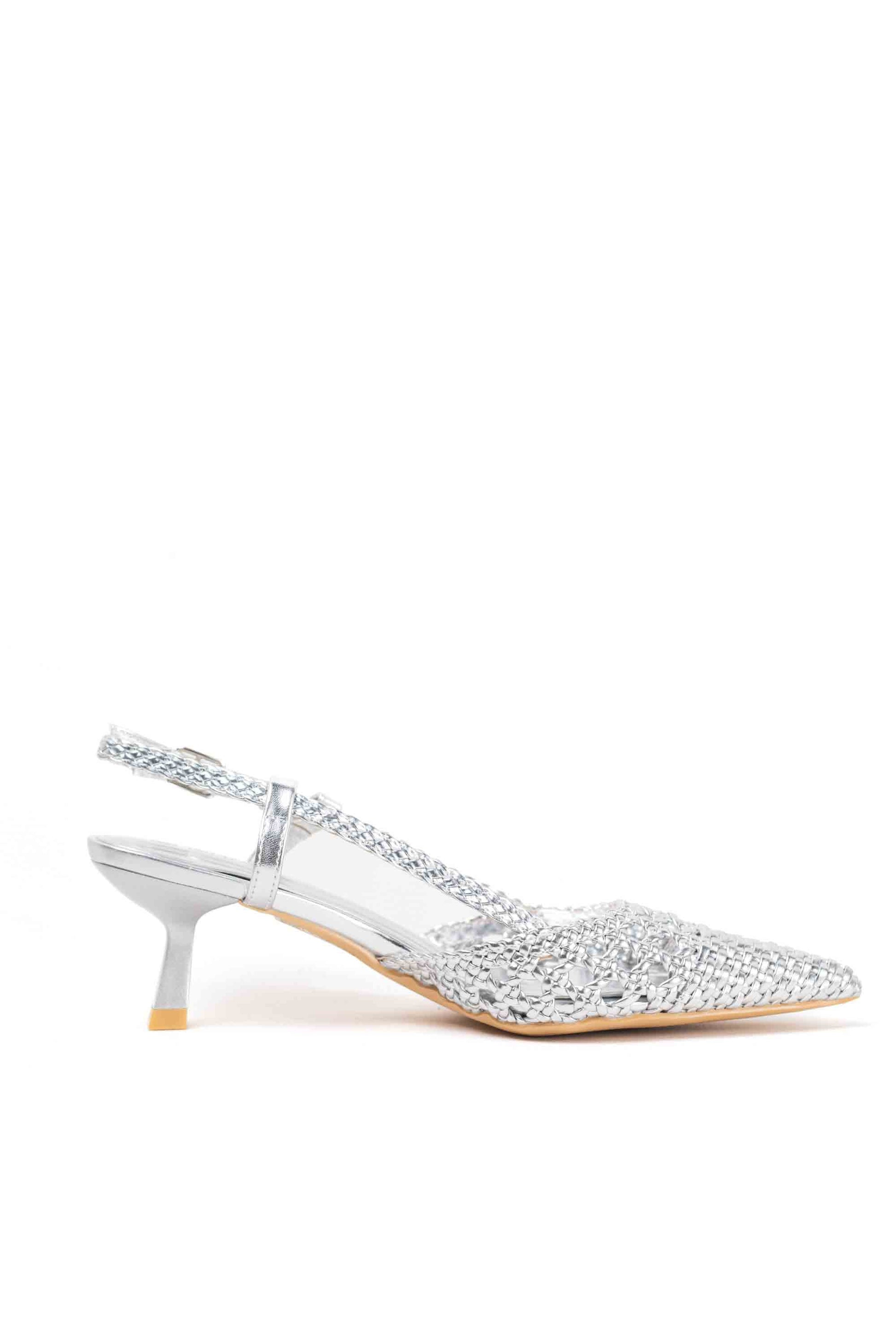 sandalias doradas de puntera puntiaguda con strass tacon chico Plateado 37