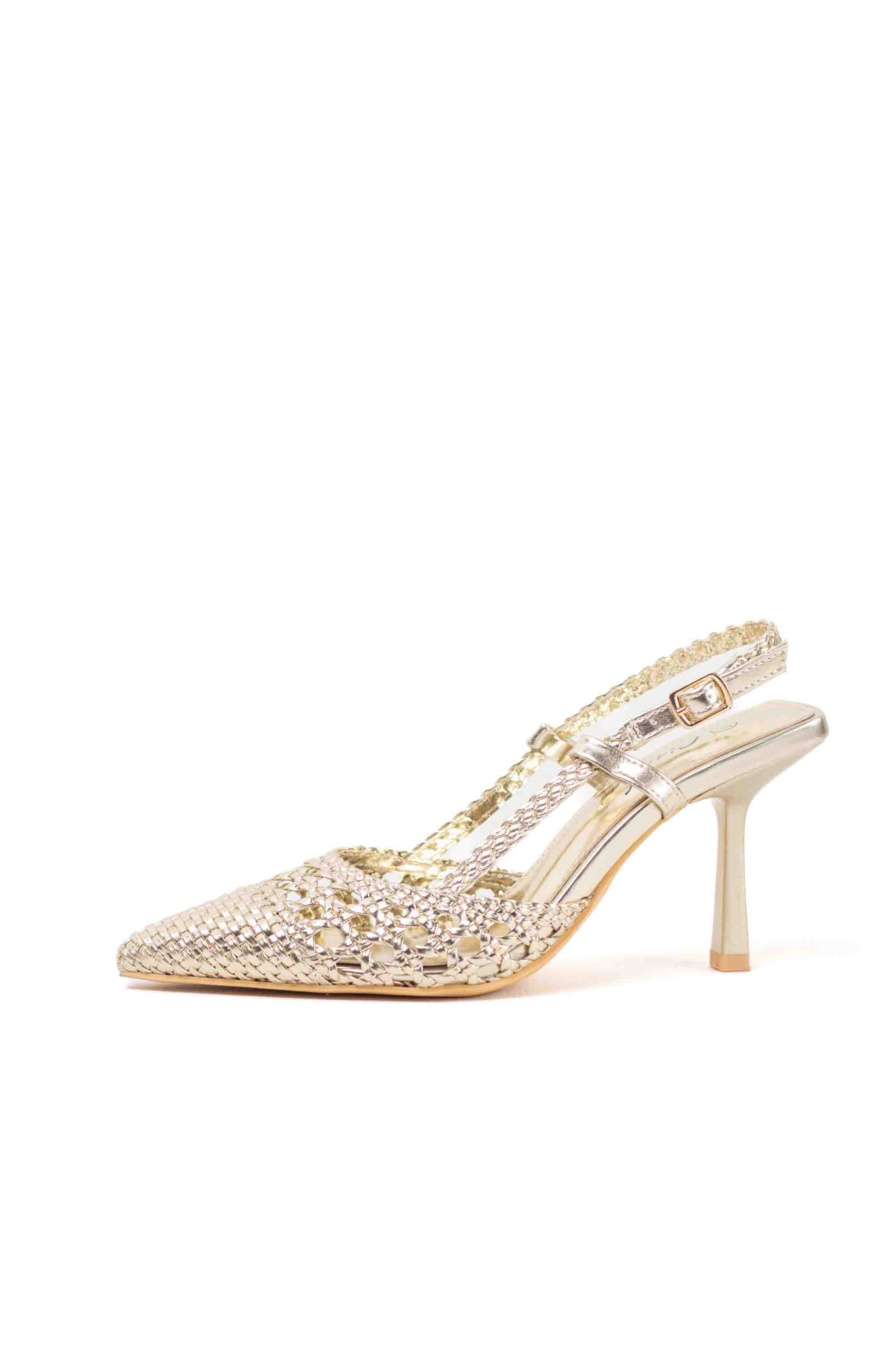 sandalias doradas con tacon alto fino diseno trenzado Dorado 40