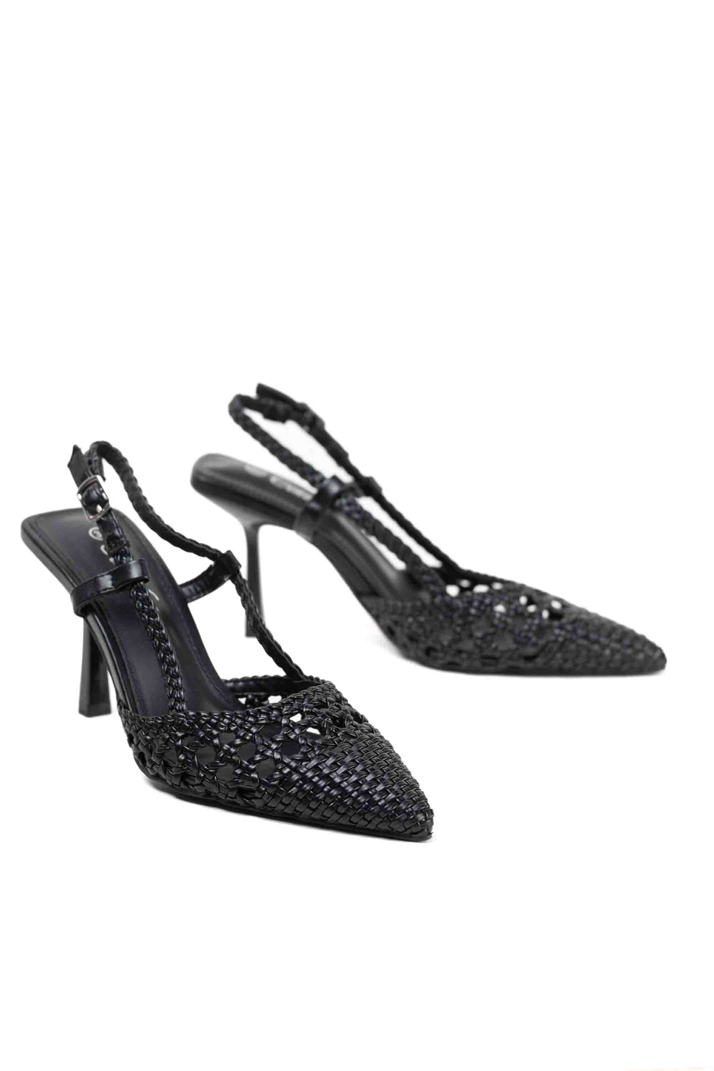 sandalias doradas con tacon alto fino diseno trenzado Negro 37