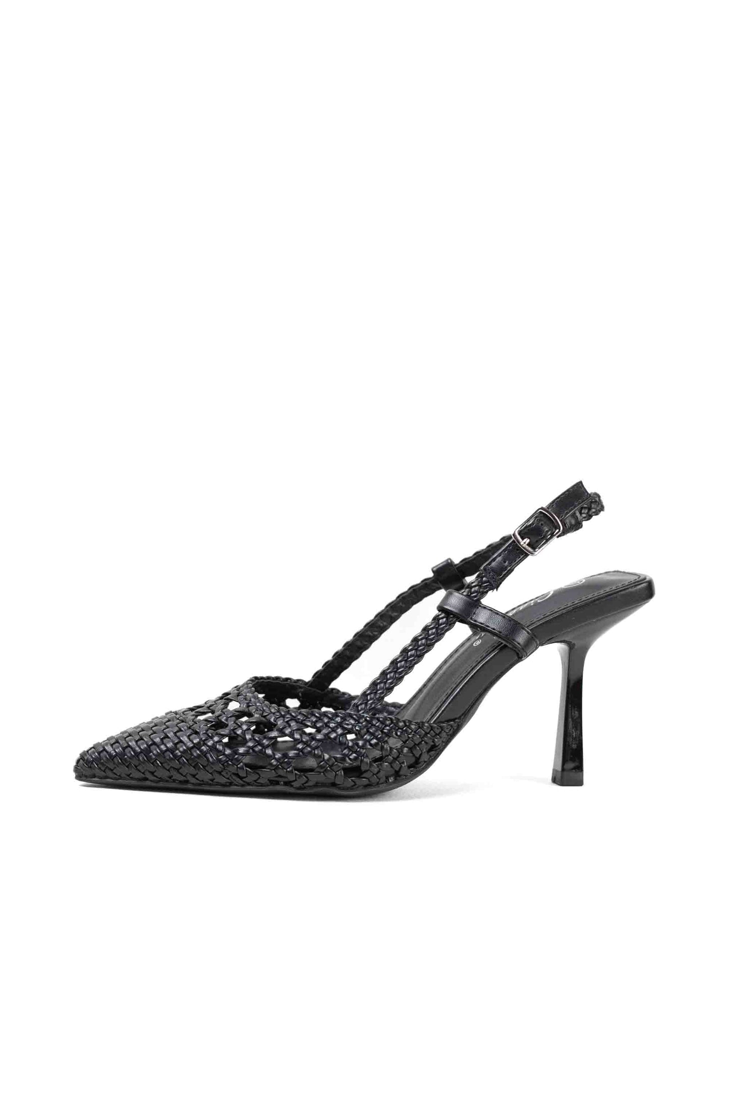 sandalias doradas con tacon alto fino diseno trenzado Negro 39