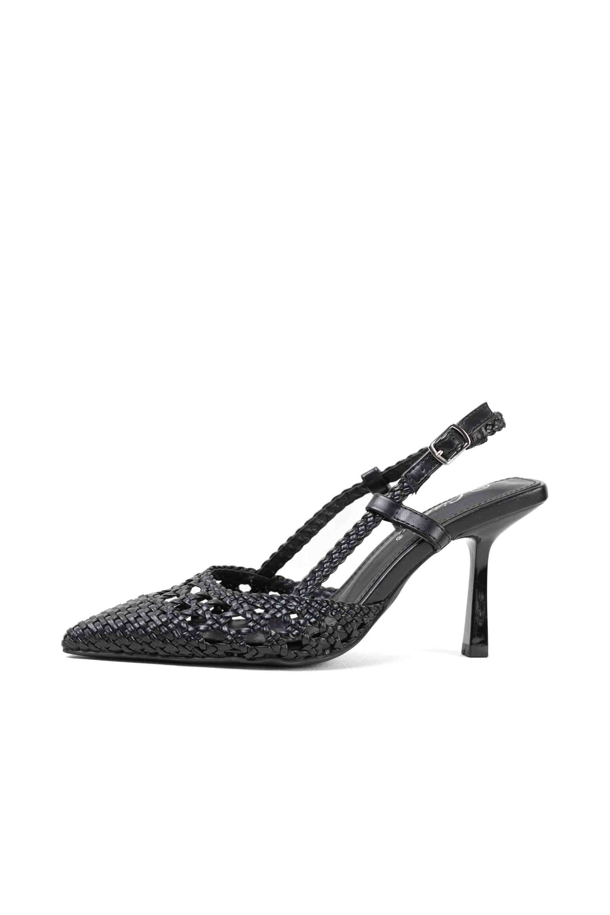 sandalias doradas con tacon alto fino diseno trenzado Negro 39